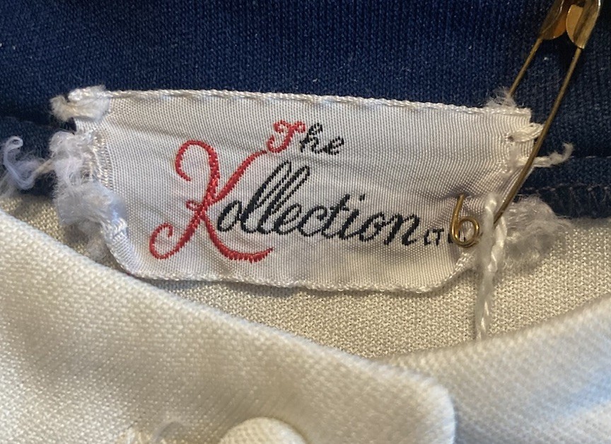 70s The Kollection Womens Shirt Dress Ivory Navy Trim Belt Loops *READ* – AS IS