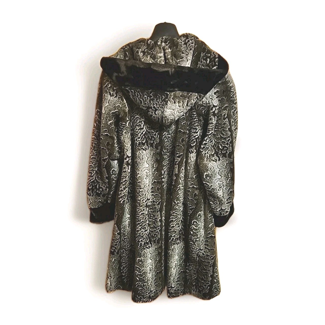 Vtg Faux Fur Long Hooded Coat Size S 6-8 USA Luxe Mob Wife Boulevard East
