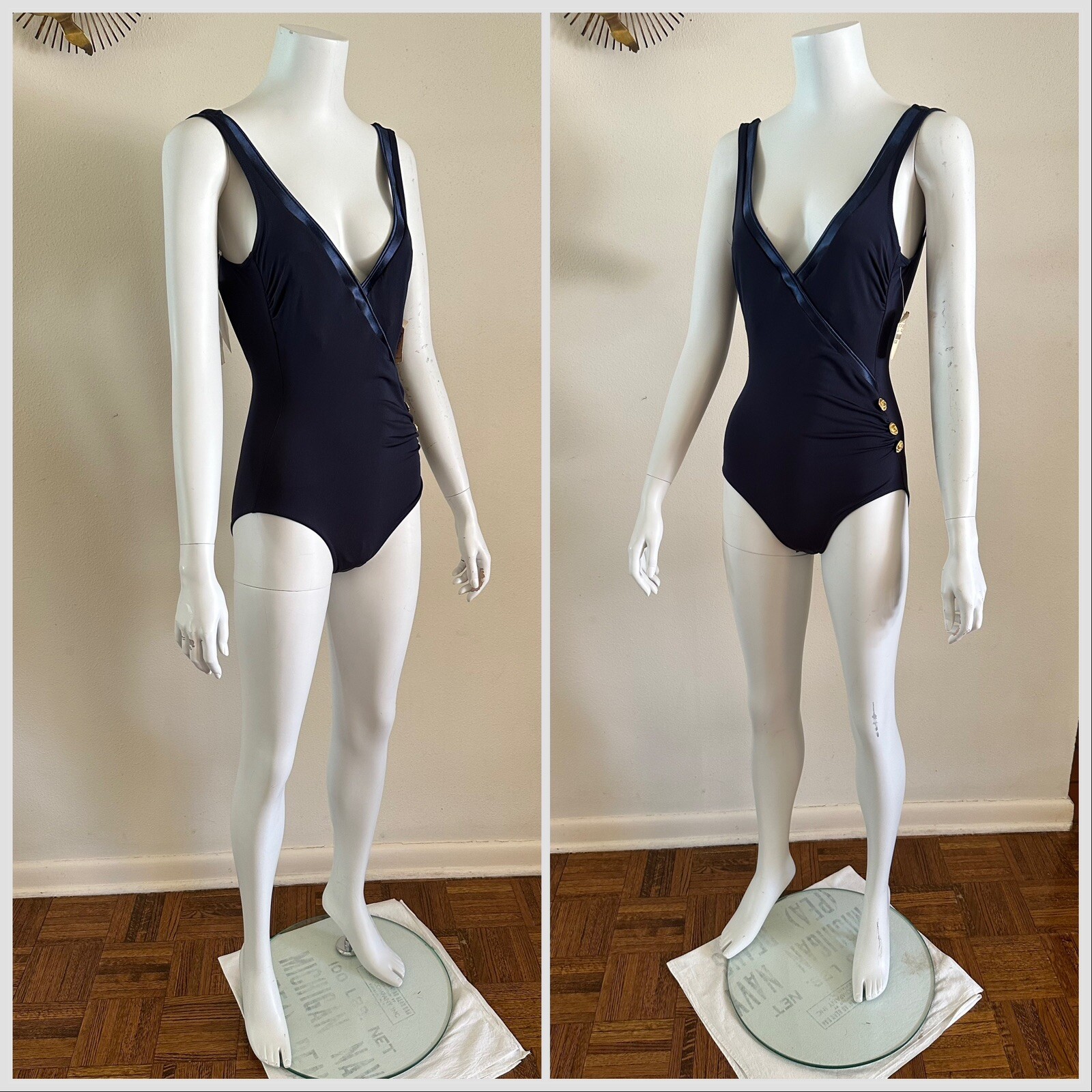 1990s Gottex One Piece Swimsuit Lycra Sensations Floral Buttons Resort 6 80s VTG