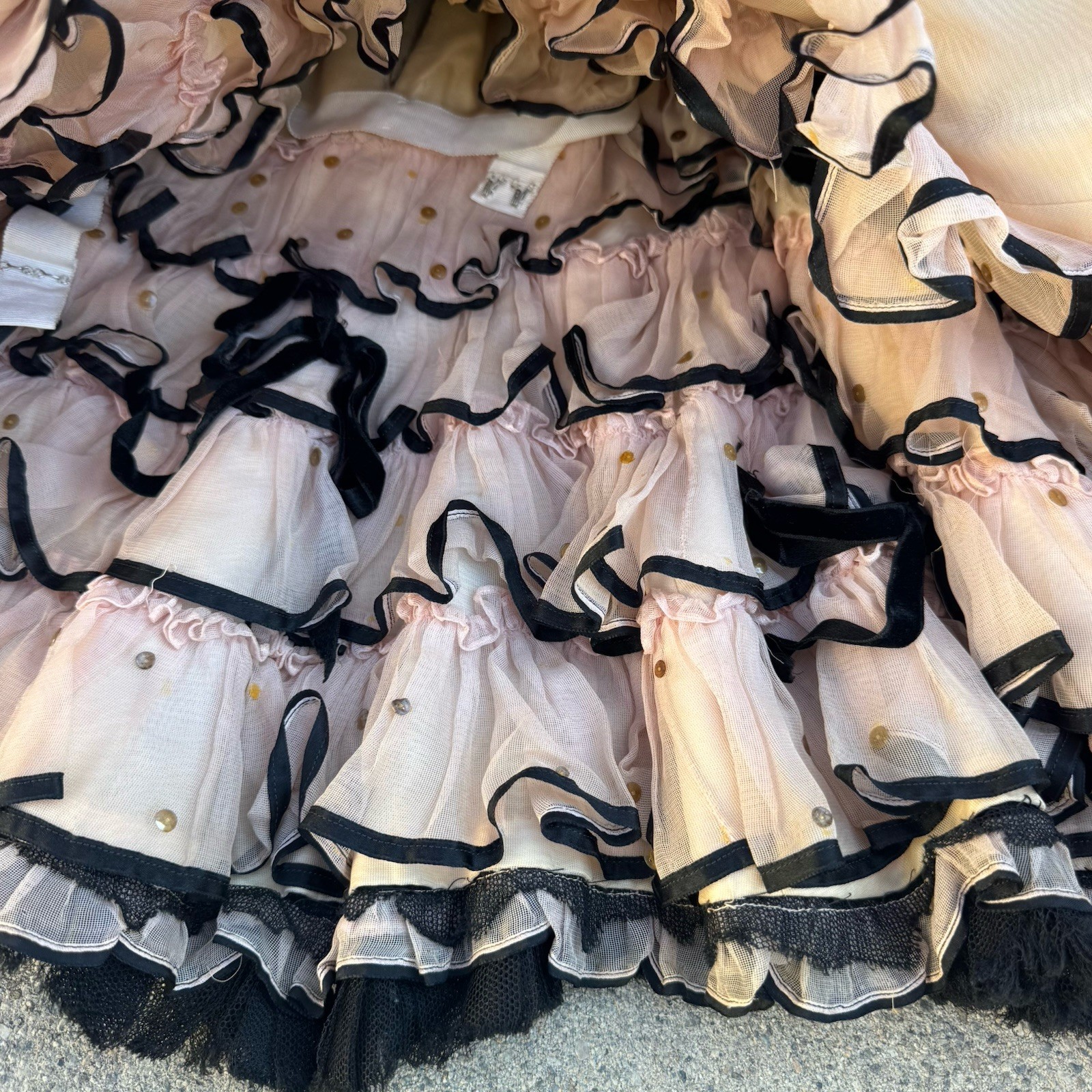 Vintage 1930s Sequin, Satin & Ruffle Paramount Showgirl Dress Burlesque Corset