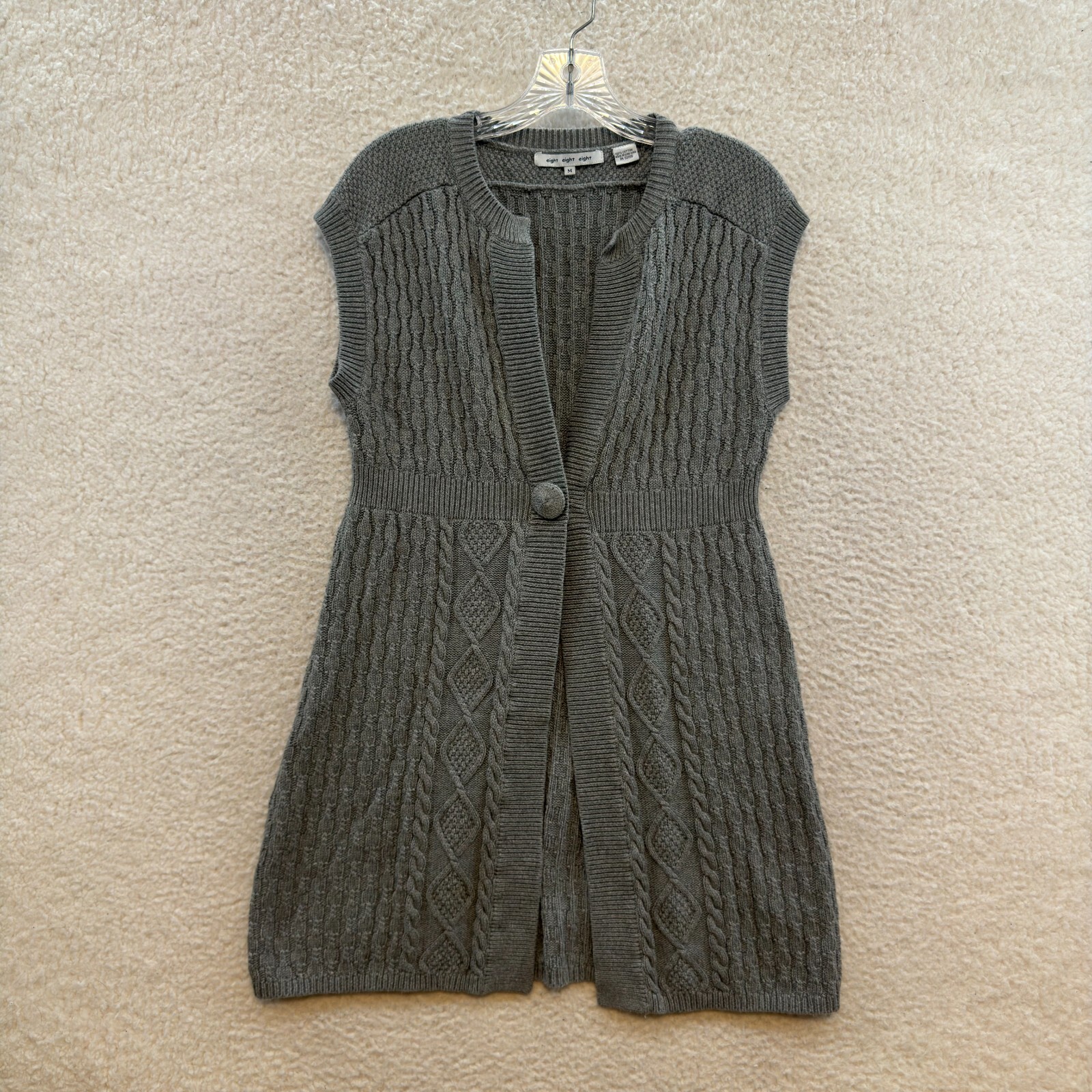 Y2K Vintage Sweater Top Medium Grey Cardigan Long Tunic Cable Knit Boho Grunge