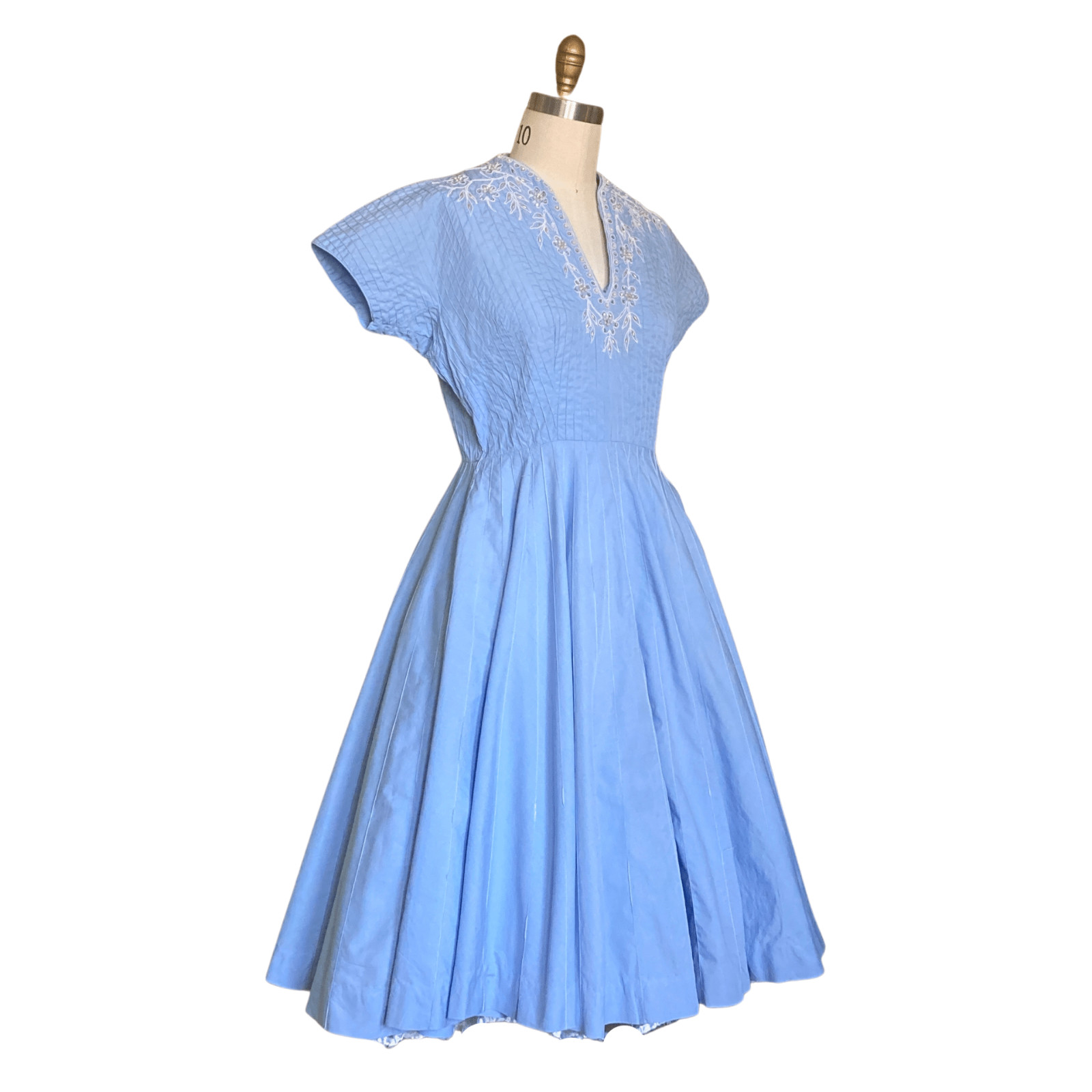 Vintage 1950s Light Blue Pearl & Rhinestone Party Dress | 1950s Cocktail Dress