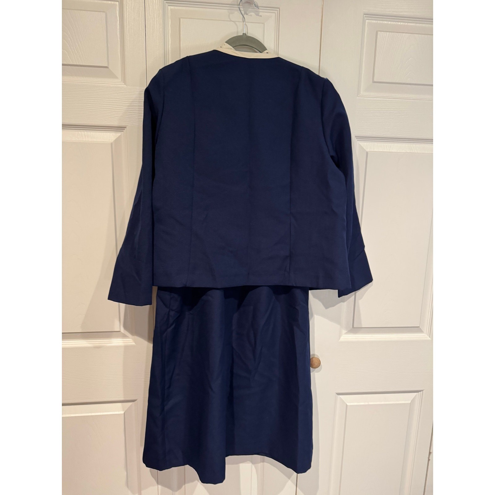 Vintage Lorac Original Lady Carol Navy Cream Dress Jacket Set XL Retro Office