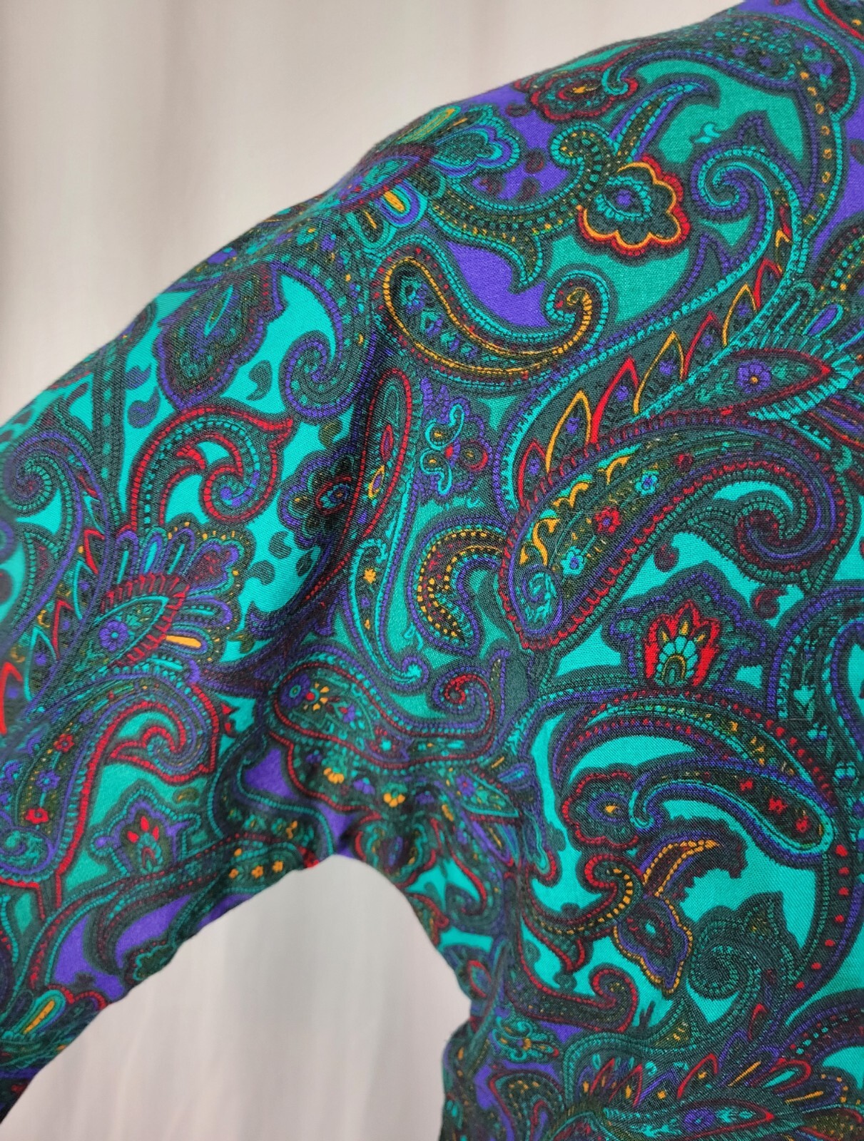Vintage VLP Petites Green & Purple Paisley Blouson Secretary Dress SIze 8