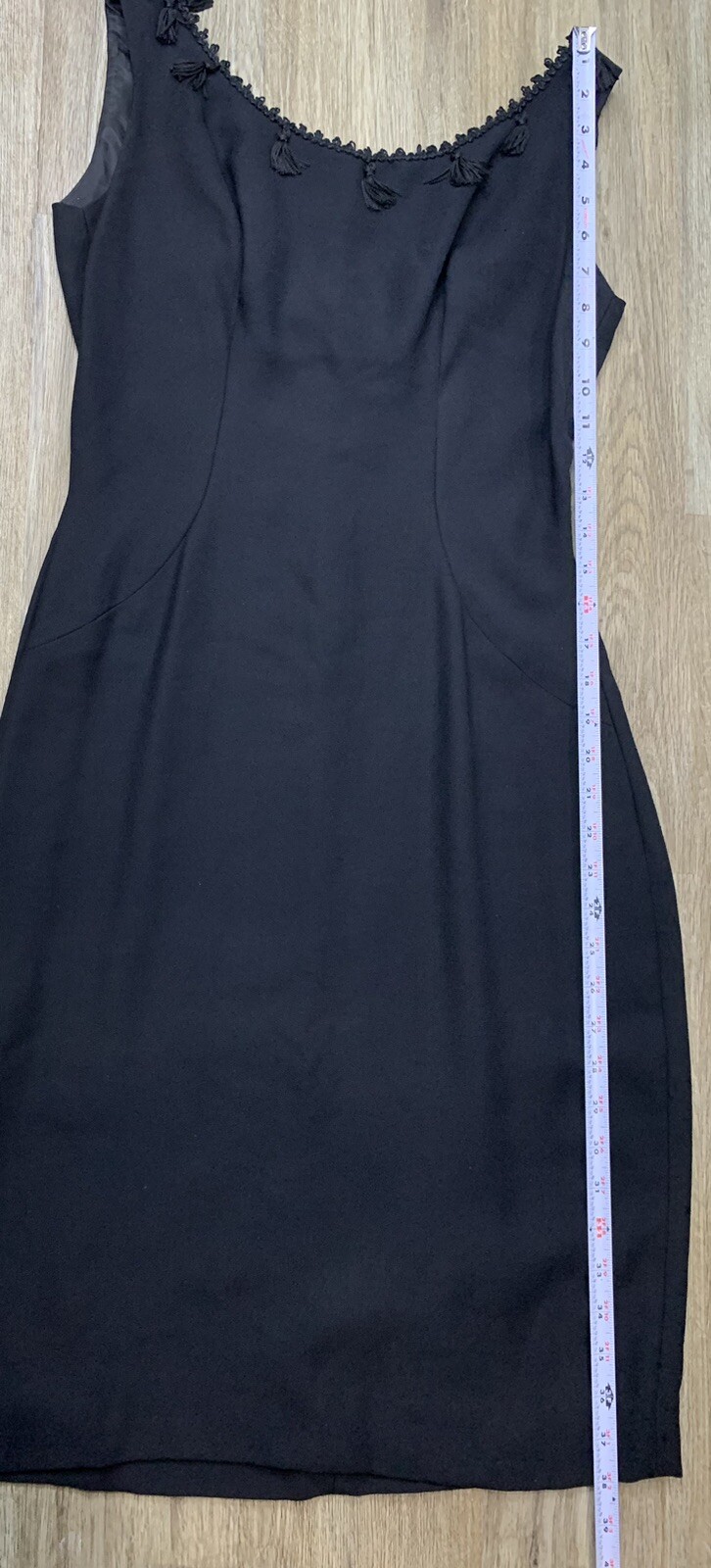 Vintage 60’s Black Fringe Tassels Union Made Sheath Dress Size 11
