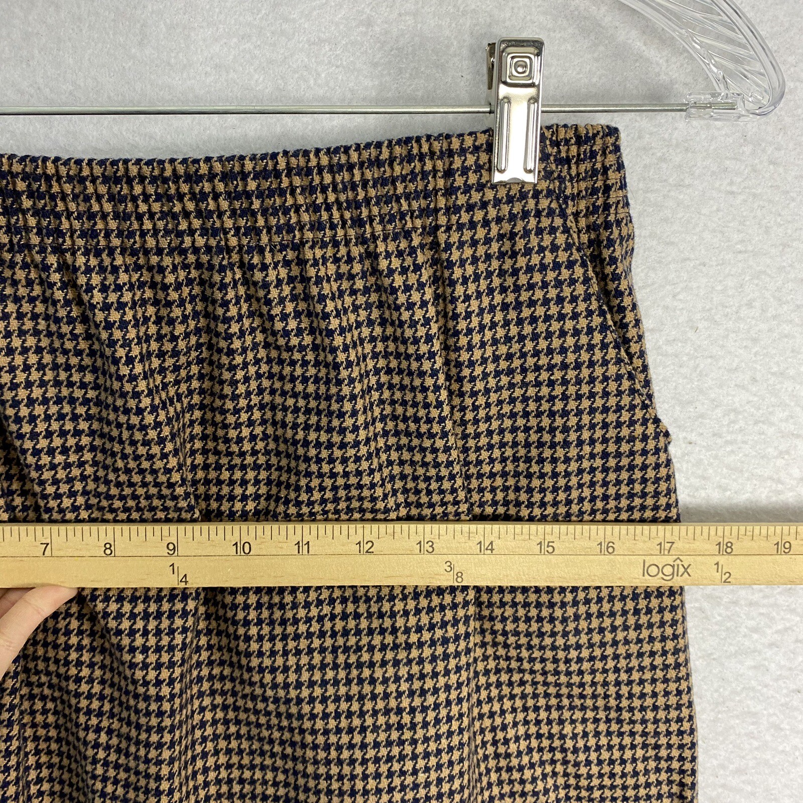 VTG Armondio Wool Blend Houndstooth Skirt Pockets 13 – 14 Brown Elastic USA 28
