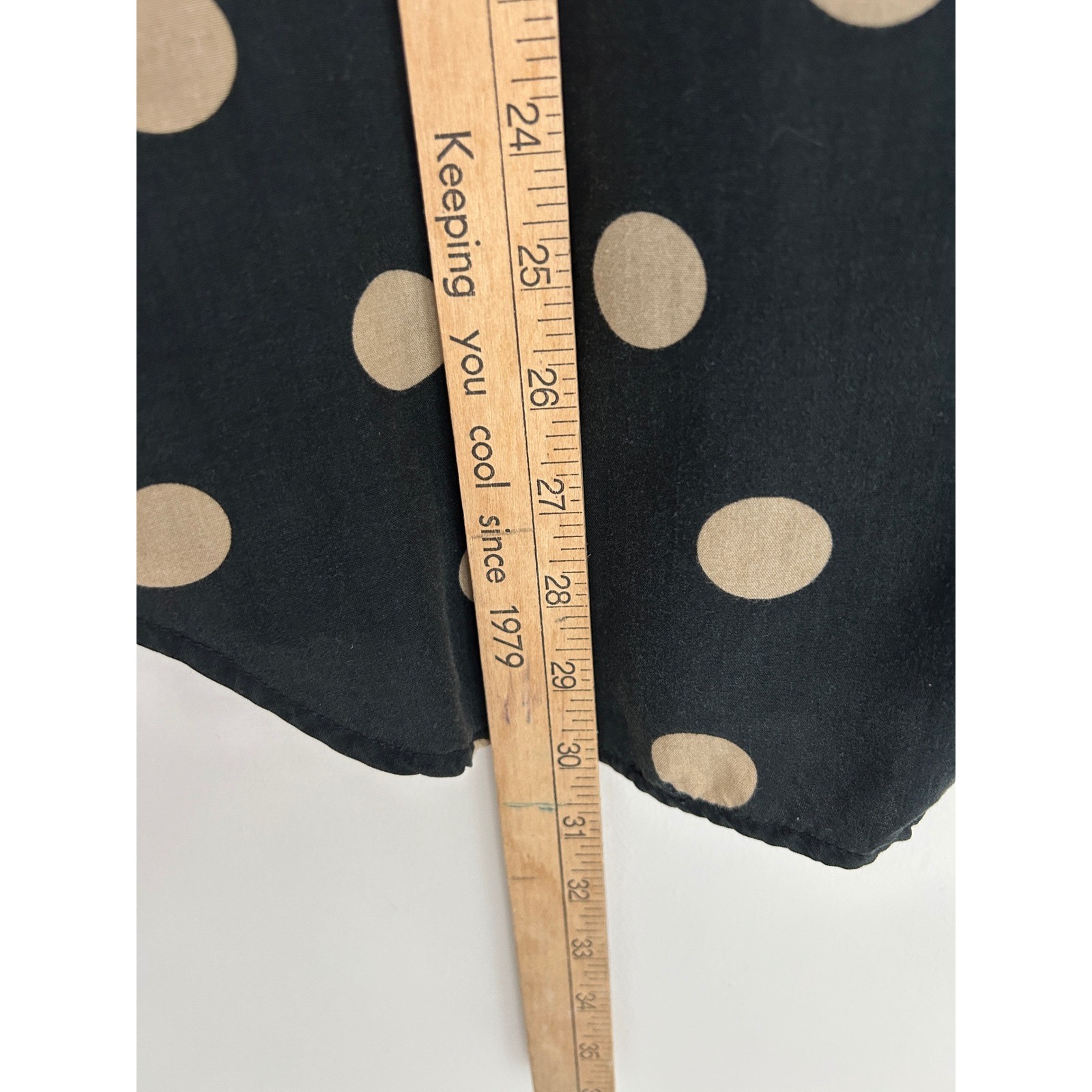 Lizwear Vintage Polka Dot Rayon Button Down Shirt Black Tan Large Short Sleeve