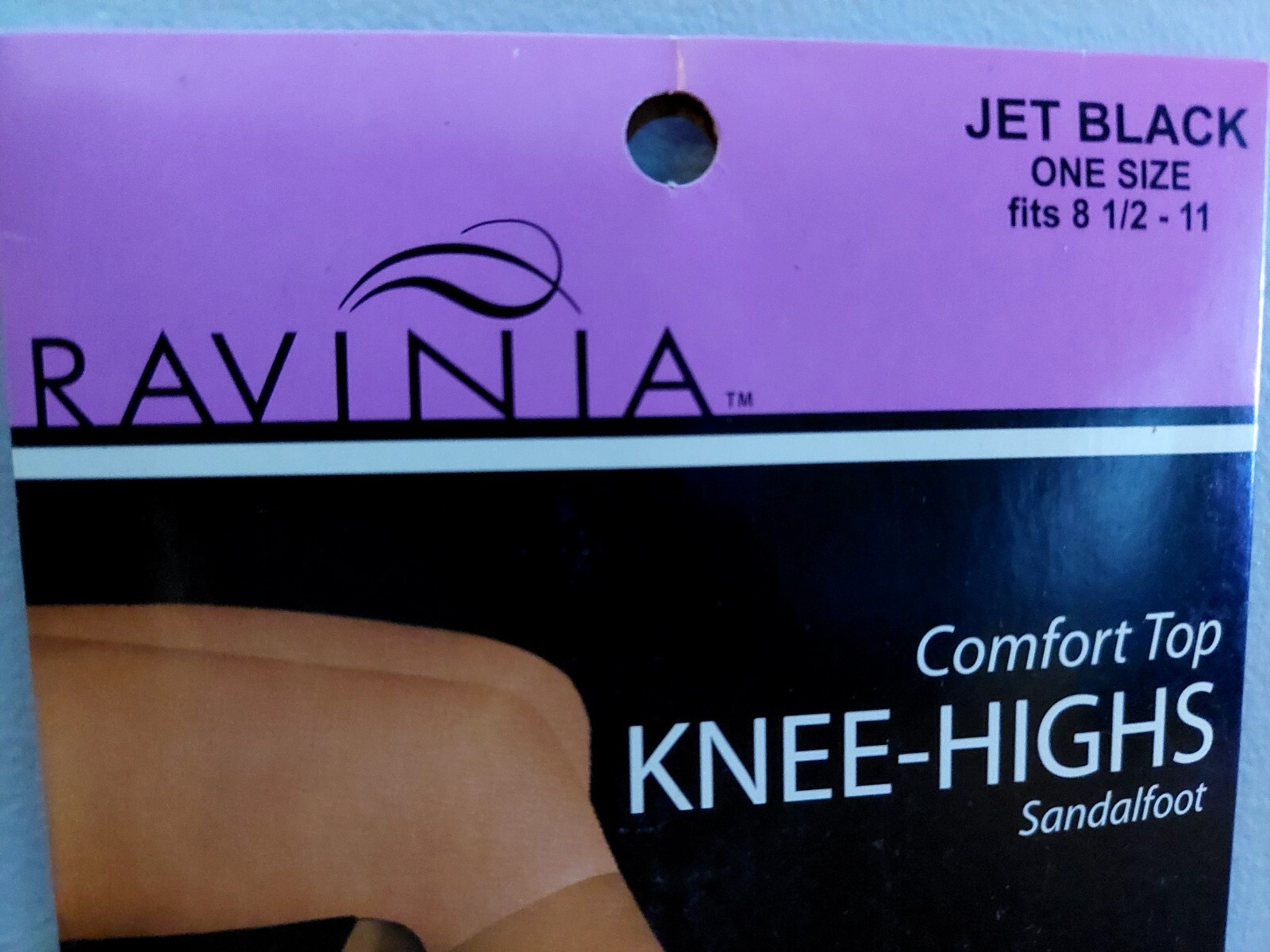 Vintage Pantyhose Ravinia Knee High Comfort Top Color Jet Black One Size BSDR1