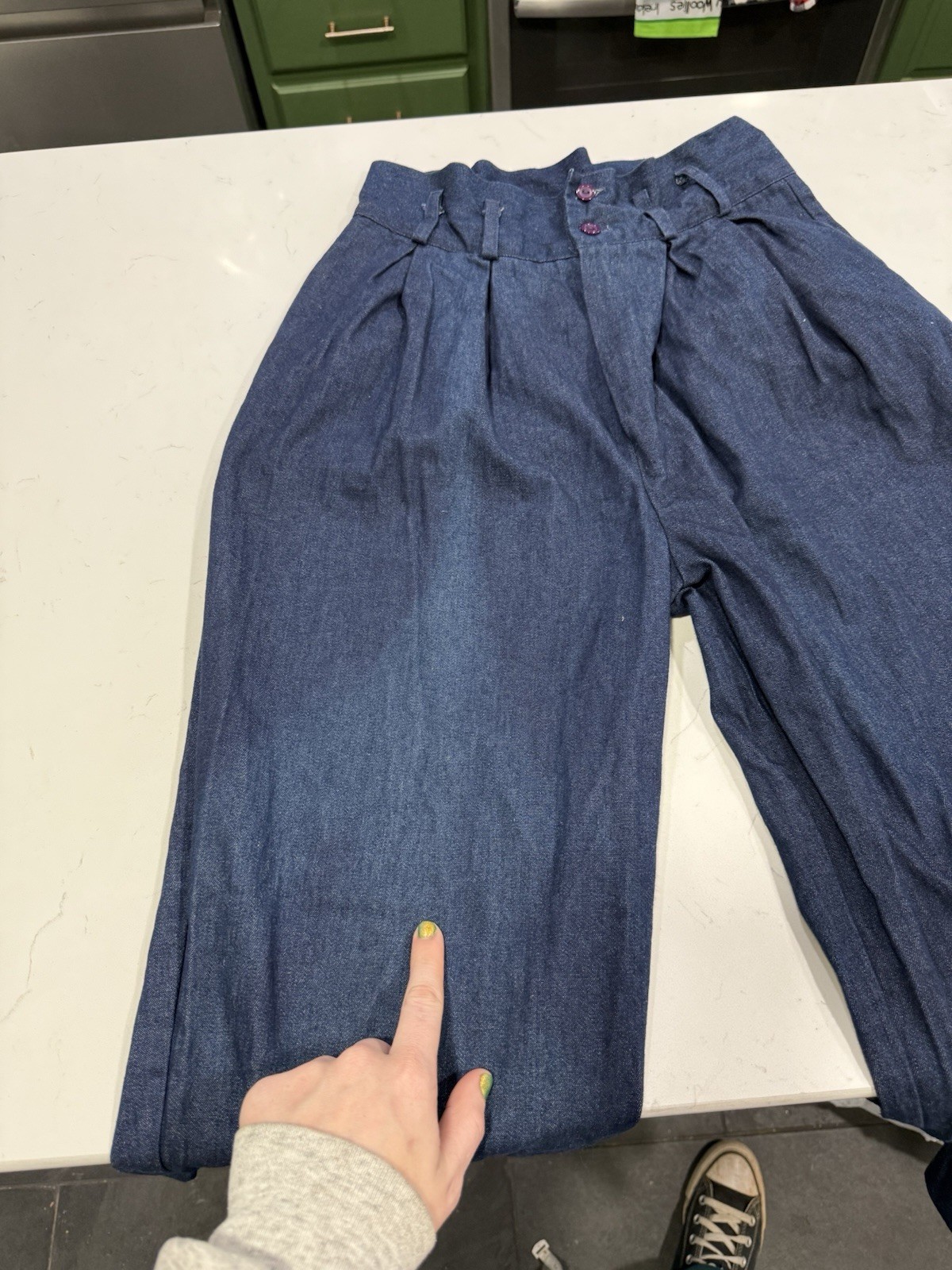 Vntg 1960/1970 Super High Waisted Wide Leg Dark Wash Jeans Waist 27 Hippy Disco