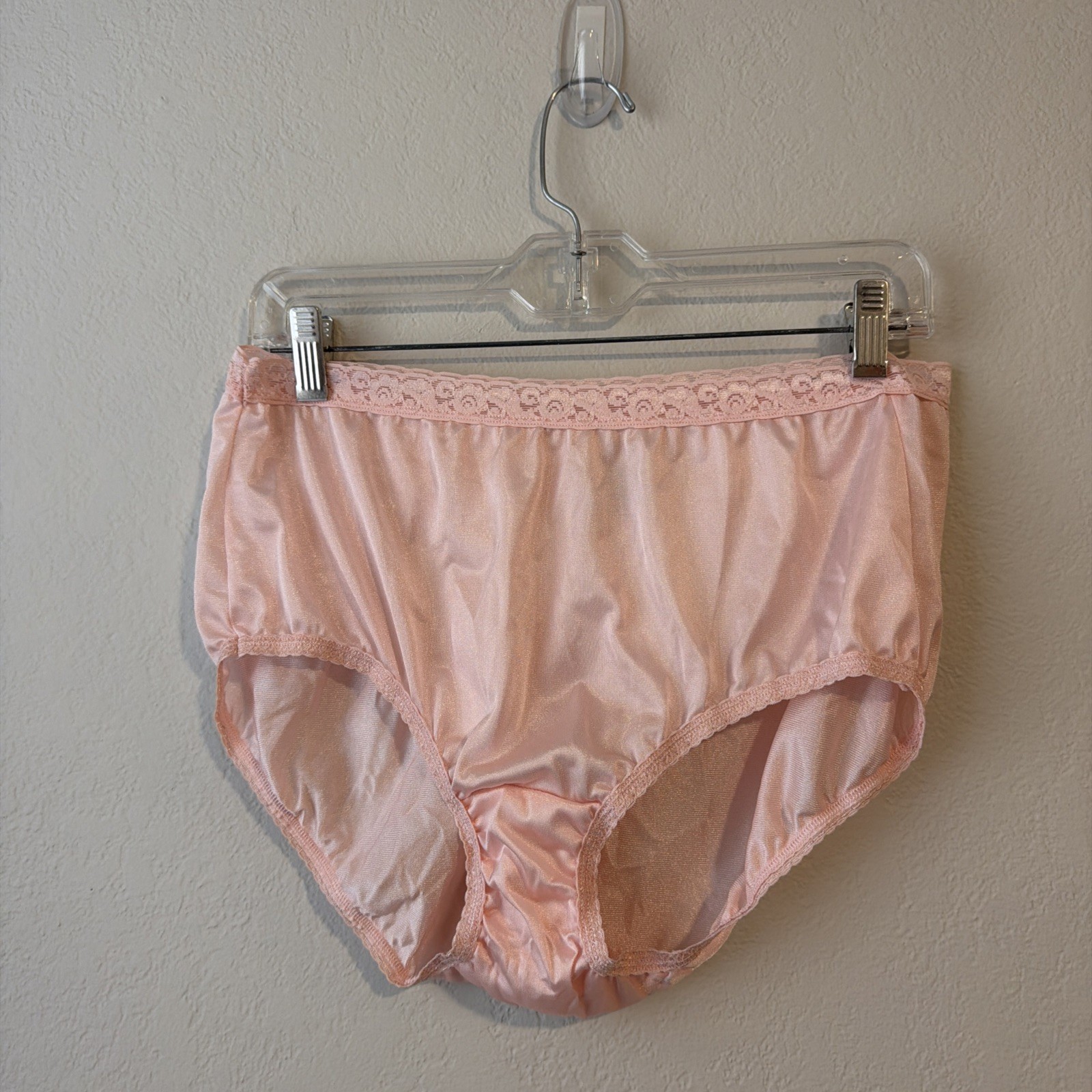 Vtg Panties Sheer Nylon Granny Brief Shiny Hanes Tag 9 Large Hand Dyed Pink
