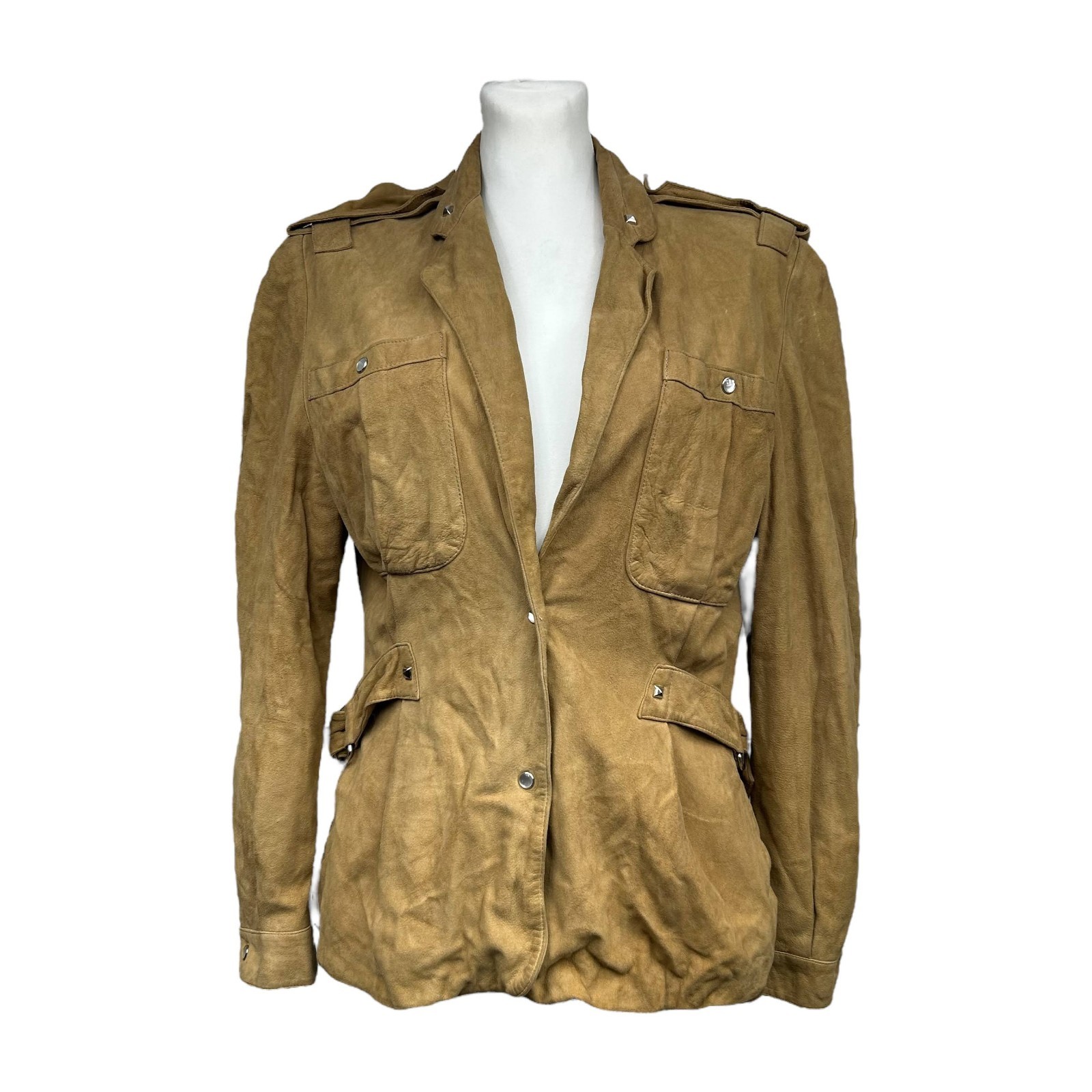 Vintage Claude Montana Suede Safari Jacket Beige 80s Rocker Womens Sz M