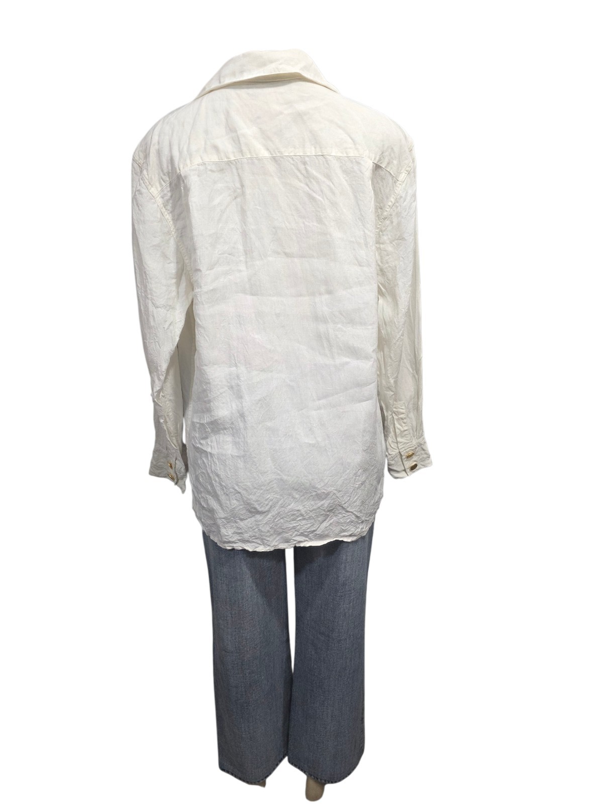 Carlisle 100% Linen Button Up Shirt Size 12 White Long Sleeve
