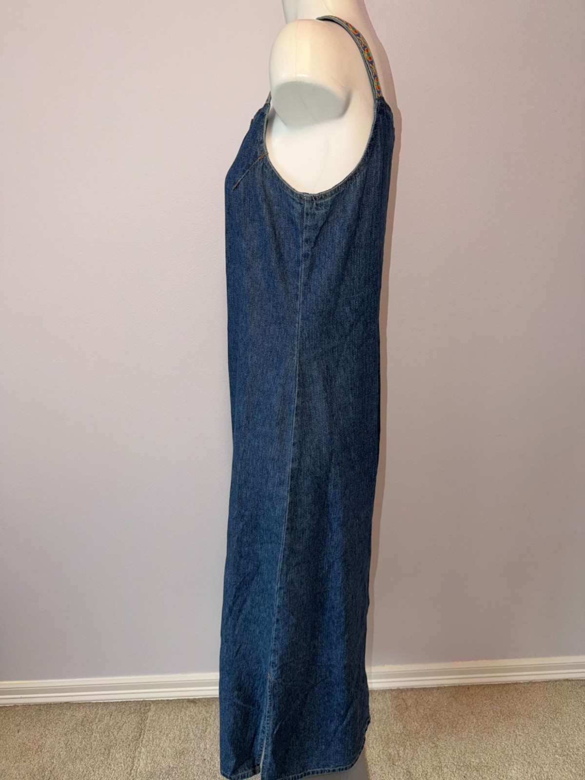 Vintage 90s Denim Dress Jacket Set 12 Blue Jean Maxi Sundress Southwestern Boho