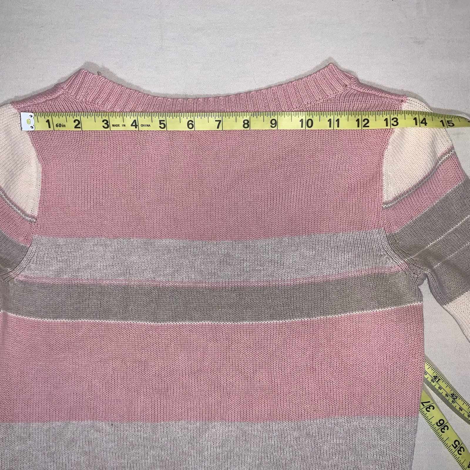 Liz And Co Vintage Sweater Women’s Pink Cream And Gray Striped Knit Small