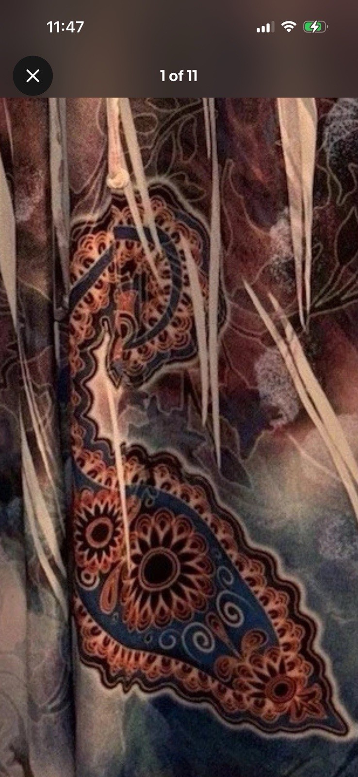 Women’s Large Top Boho Y2K Mandala Print V Neck Tunic Brown Tan Rust Blue Blouse