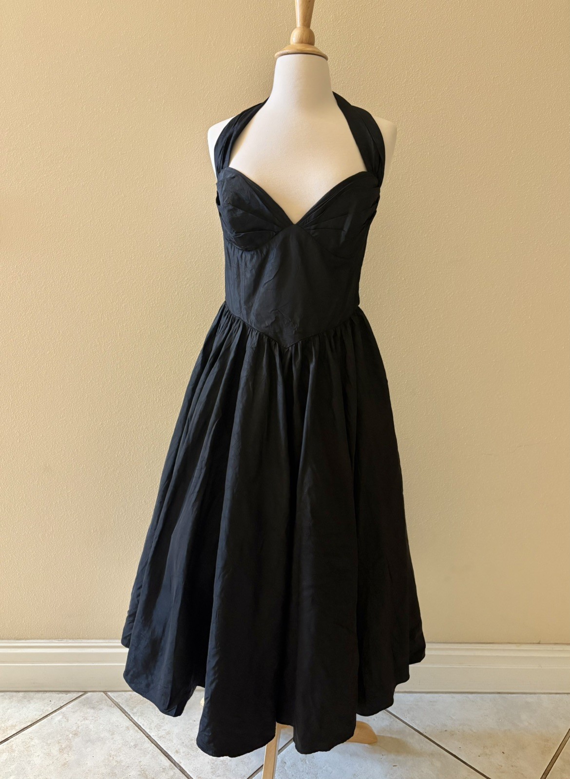 Vintage 50s Style Black Halter Dress gown taffeta TD4 By Electra Size s 11/12