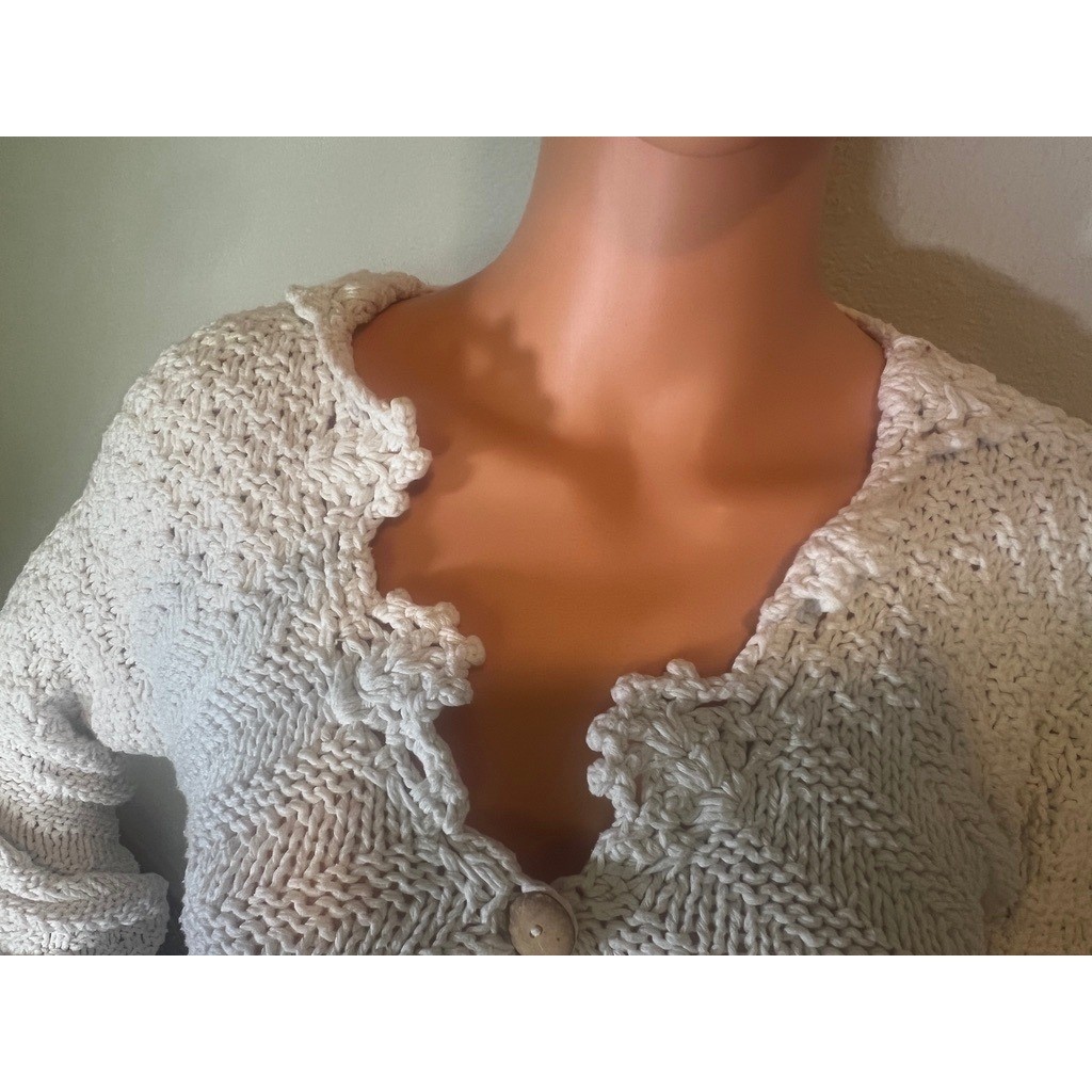 Vintage Handknit Cardigan White Cotton Cottagecore Sweater SIZE?