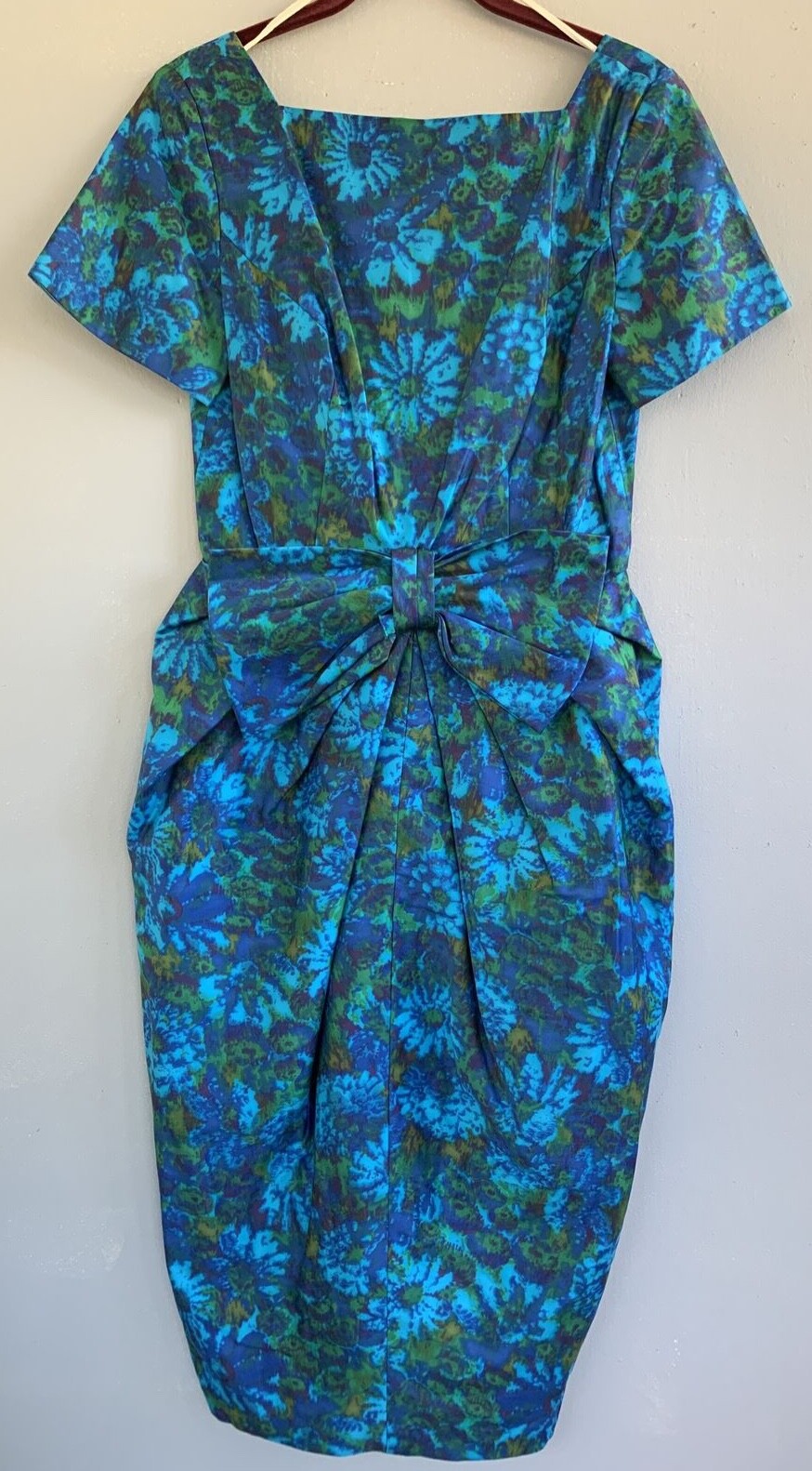 Vintage Mid Century 1950’s Wiggle Floral Silk Dress Couture ELAINE TERRY JRS