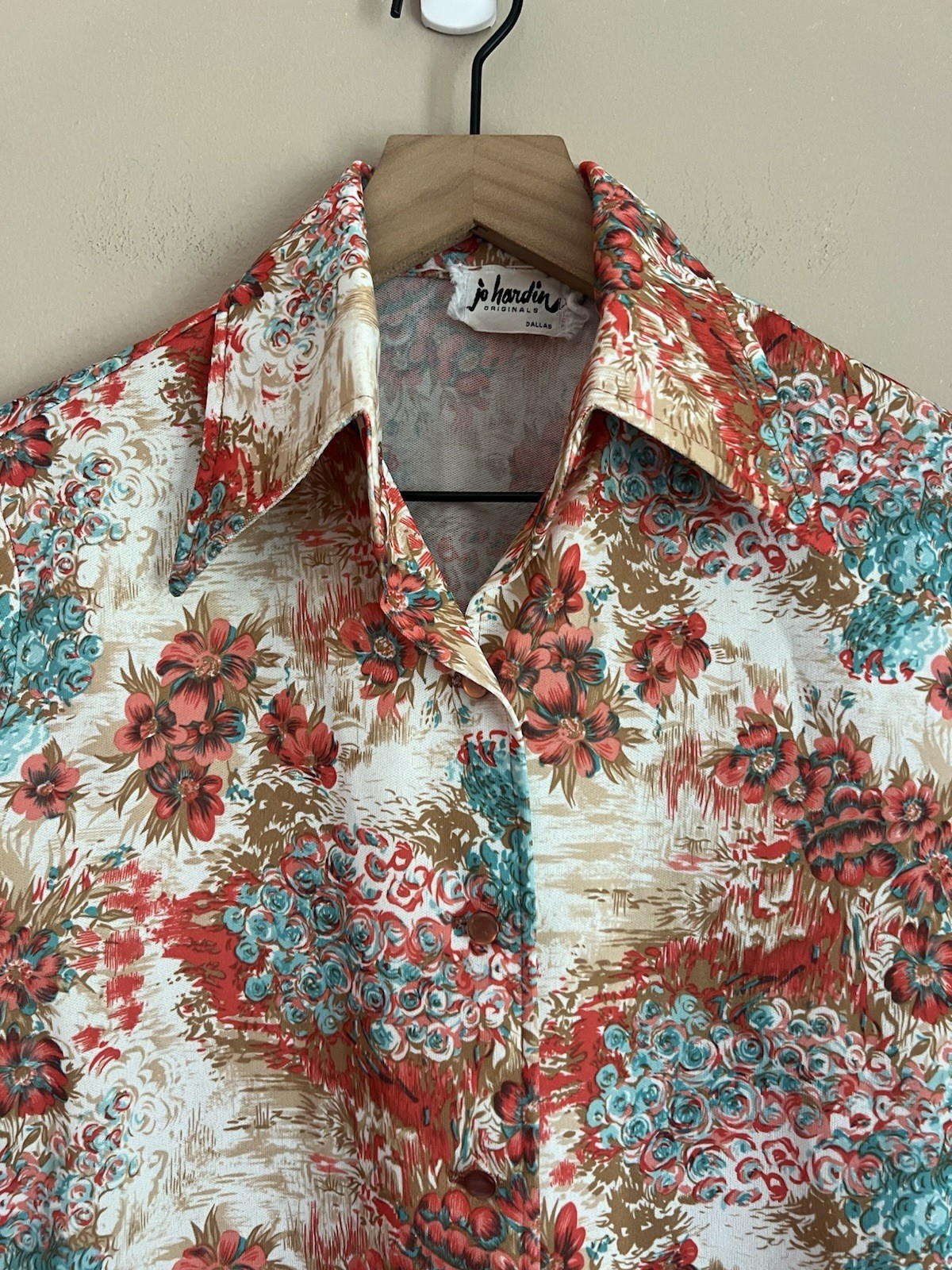 Vintage Blouse Jo Hardin Size Medium Top Shirt Dallas Colorful Disco 1960s
