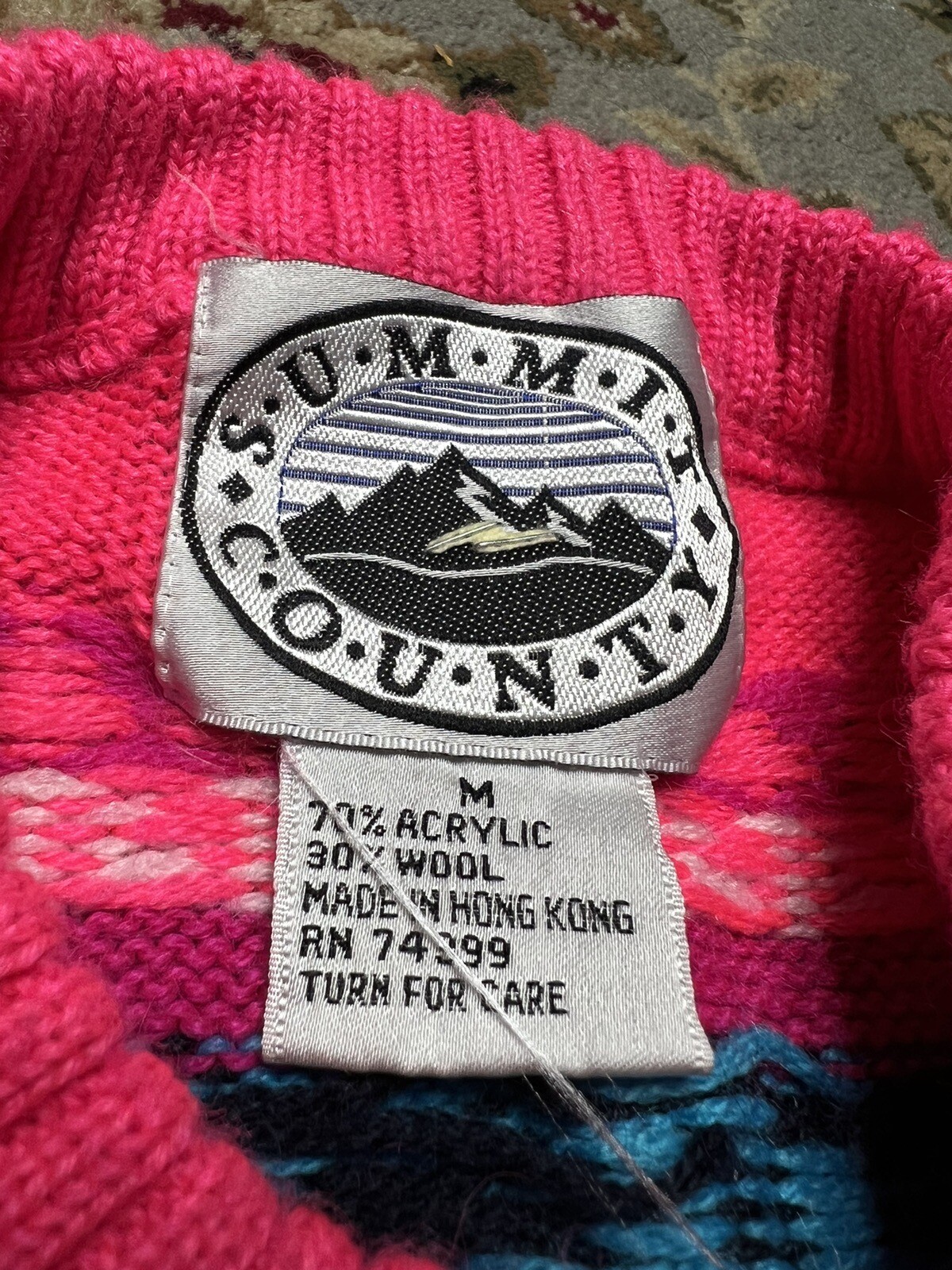 Vintage 1990s Sweater Summit County Women’s Medium Pink Colorful Vtg 90s