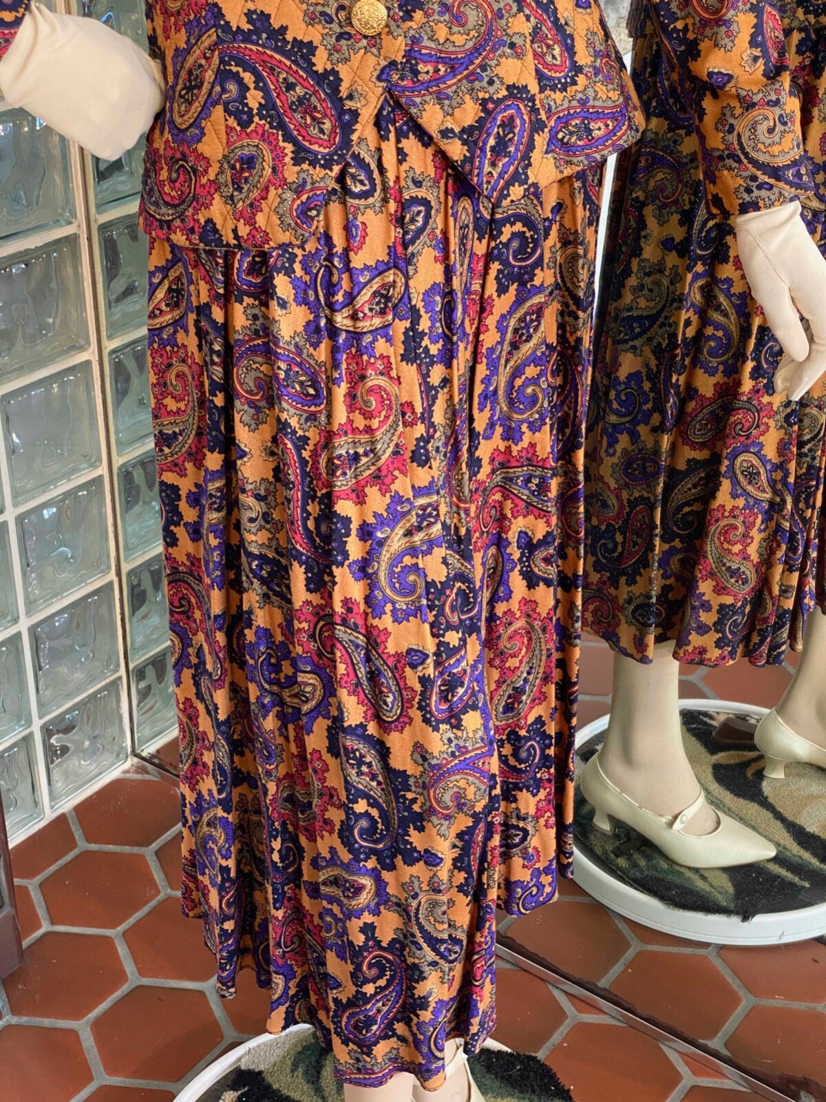 VTG 90s Jeffrey & Dara Suit Dress S Autumn Paisley 2pc Pleat Skirt Secretary