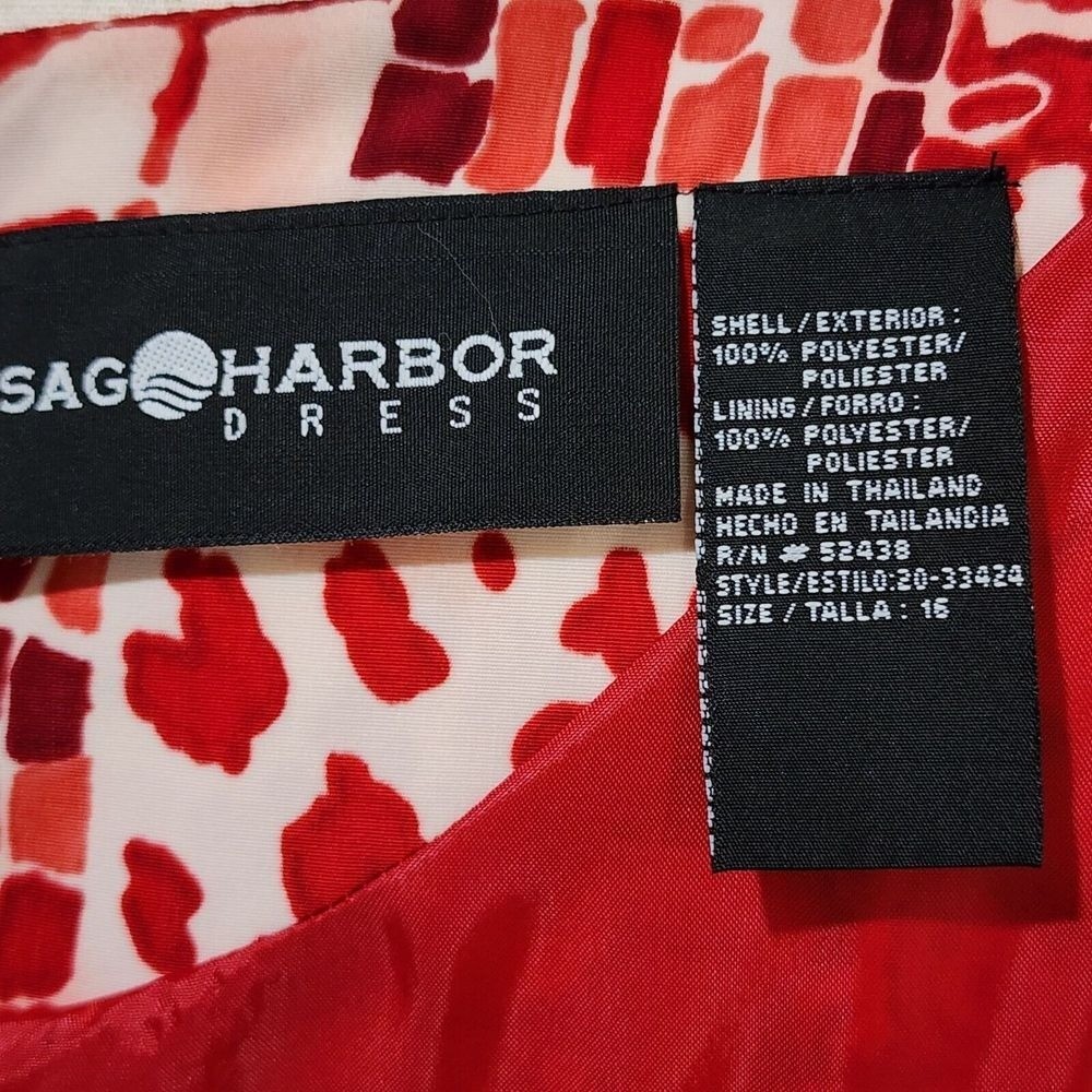 Vintage 90s Sag Harbor Missy Red Printed Midi Belted Dress Size 16