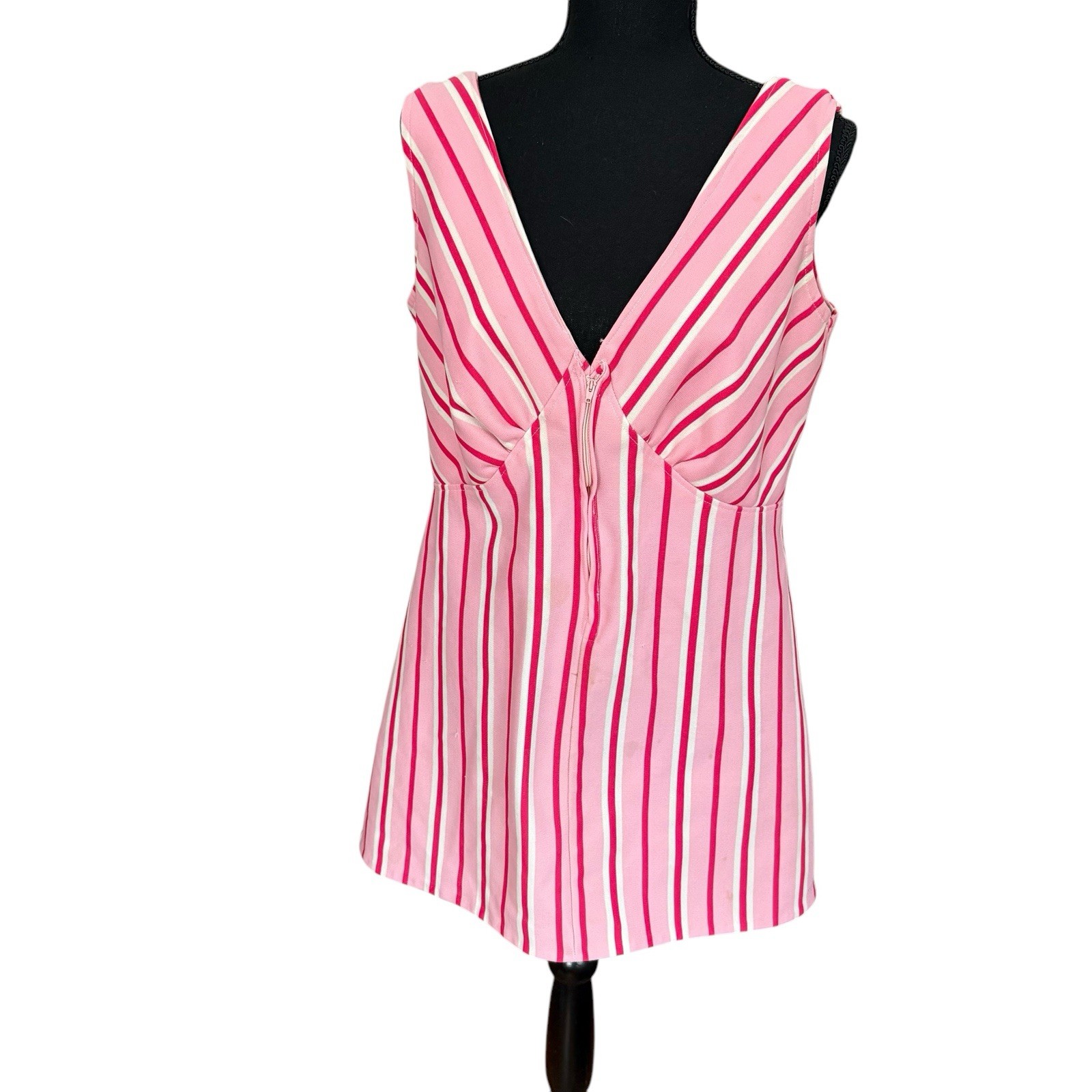 Candy Cane Pink Striped Mini Dress Vintage 70s