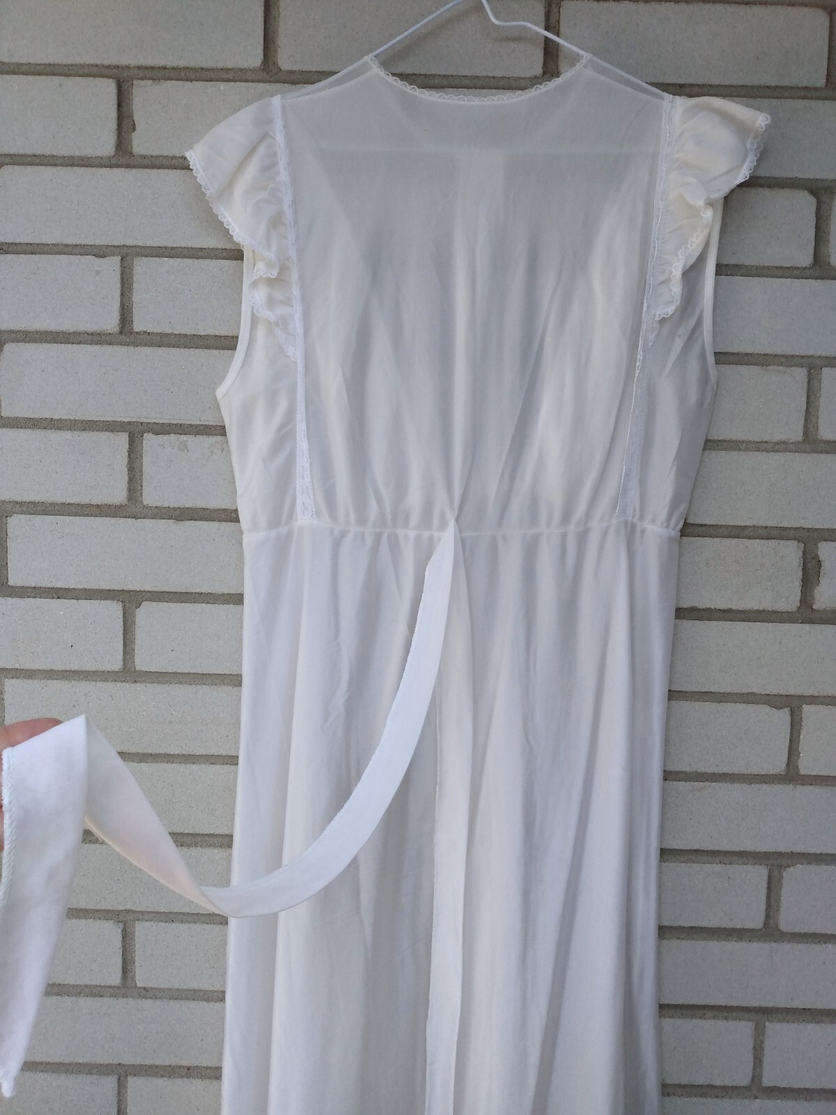 Vintage White Nylon Nightgown Long Nightie 39″ Bust Small Empire Waist