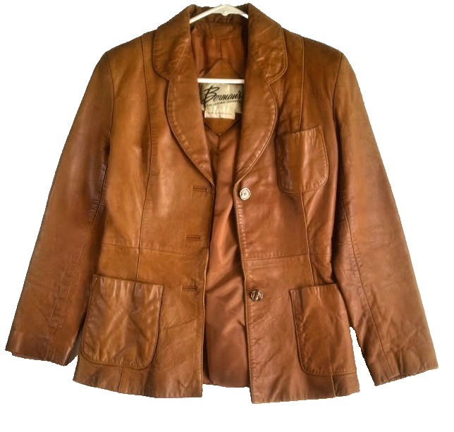 Vintage Bermans Women’s Lambskin Leather Jacket Blazer Sz 10 Brown