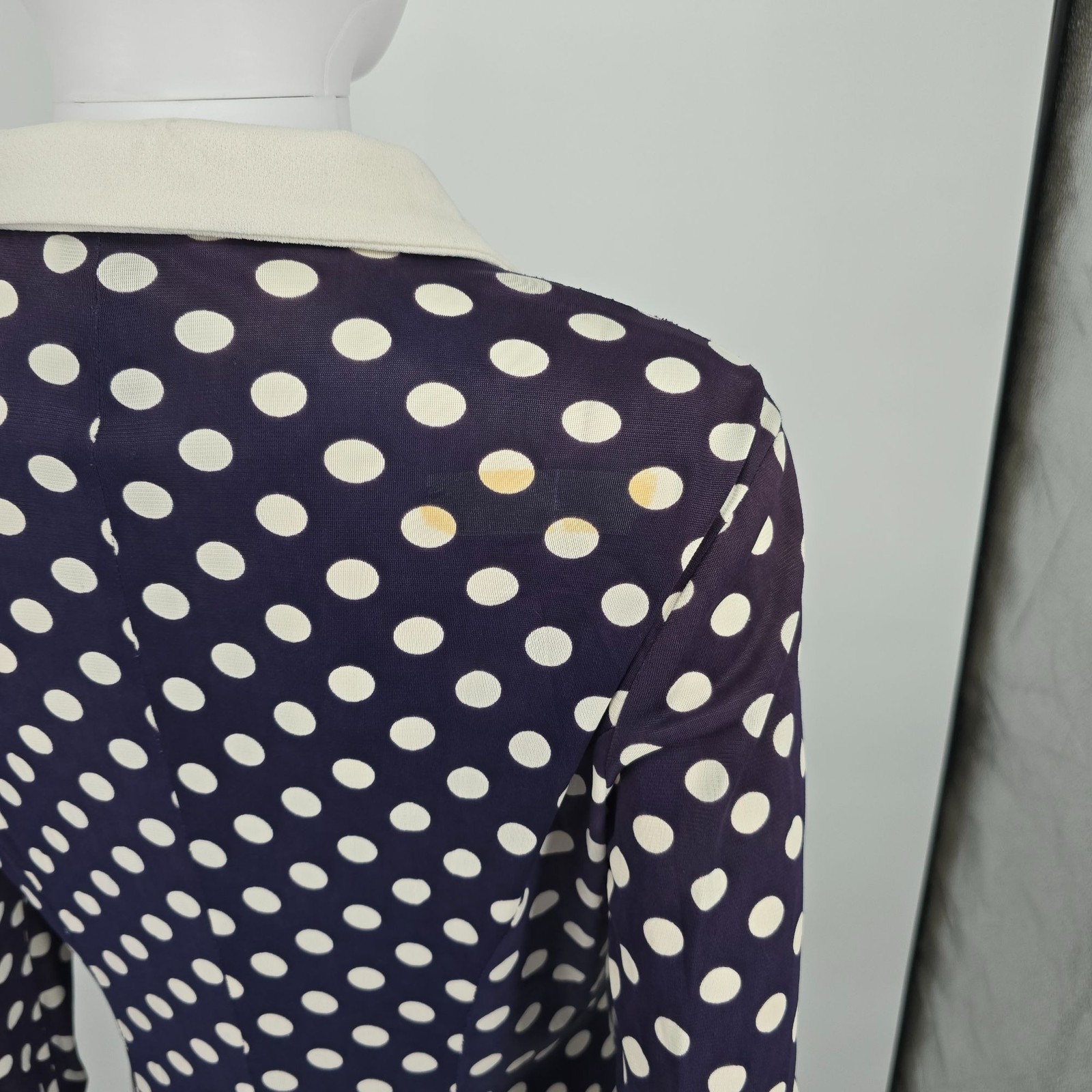 Vintage 1970s Purple Polka Princess Seam Fit-and-Flare Midi Shirt Dress (M)