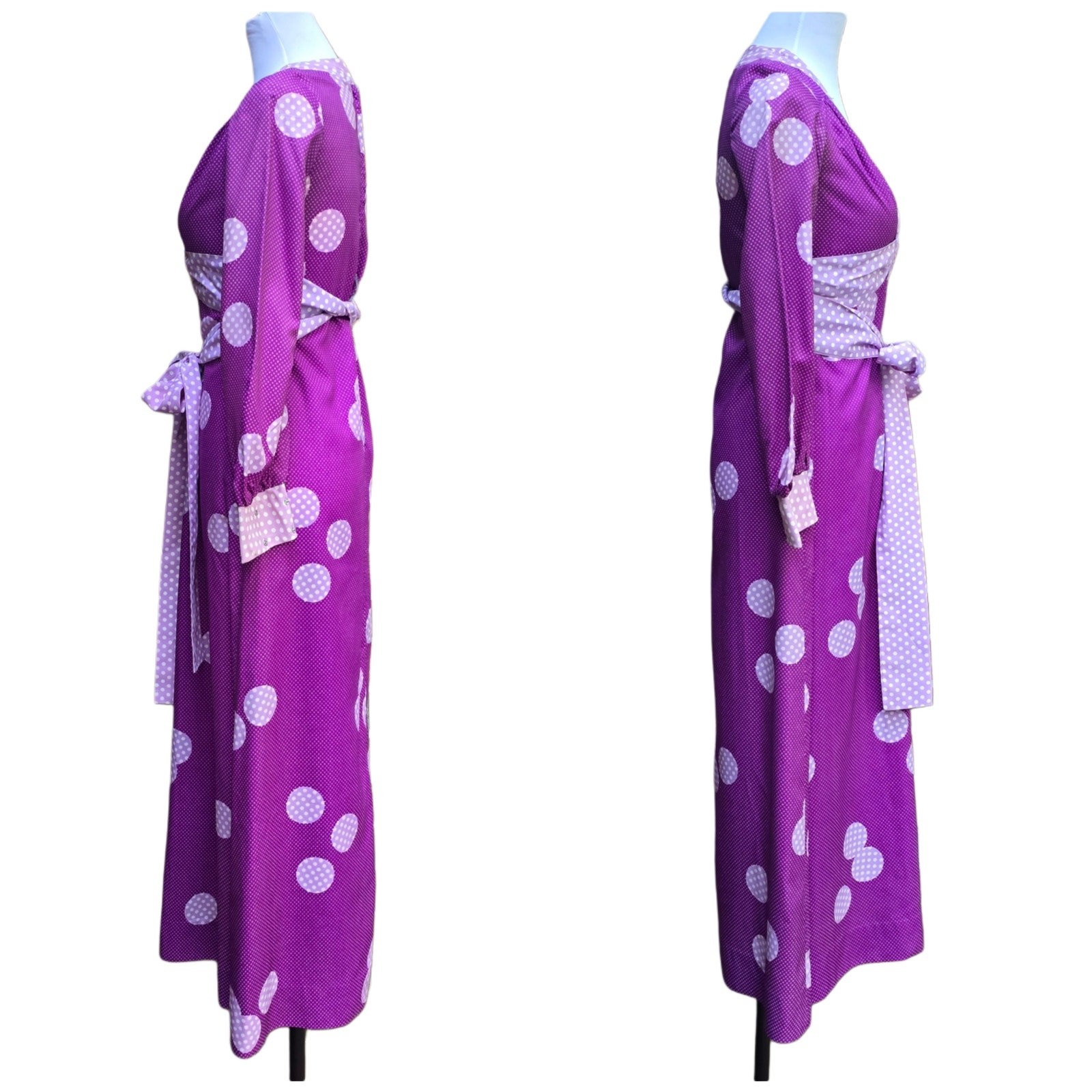 1970s Corky Craig California Purple Polka Dot Maxi Dress VTG Boho Disco Size S