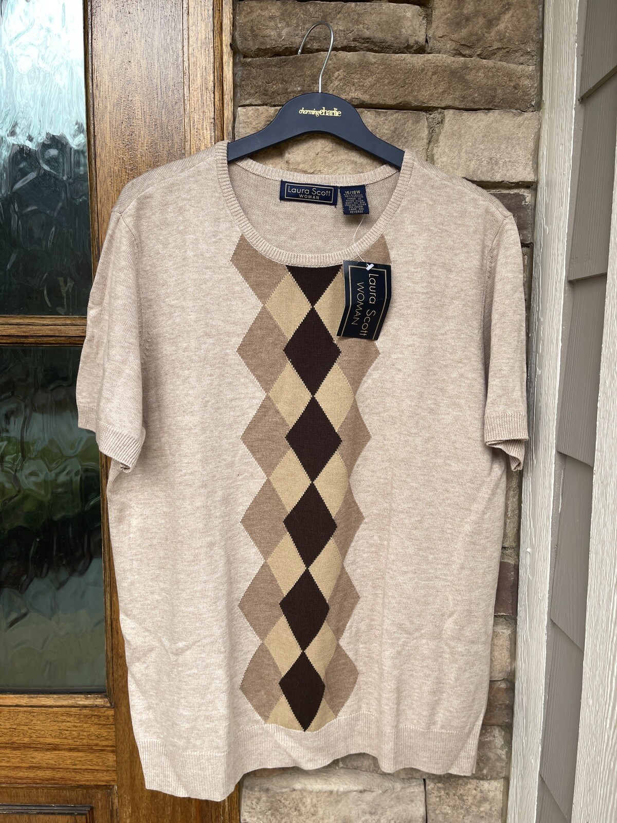 NTW 1990’s Laura Scott Womens Argyle Short Sleeve Knit Szie:16/18W