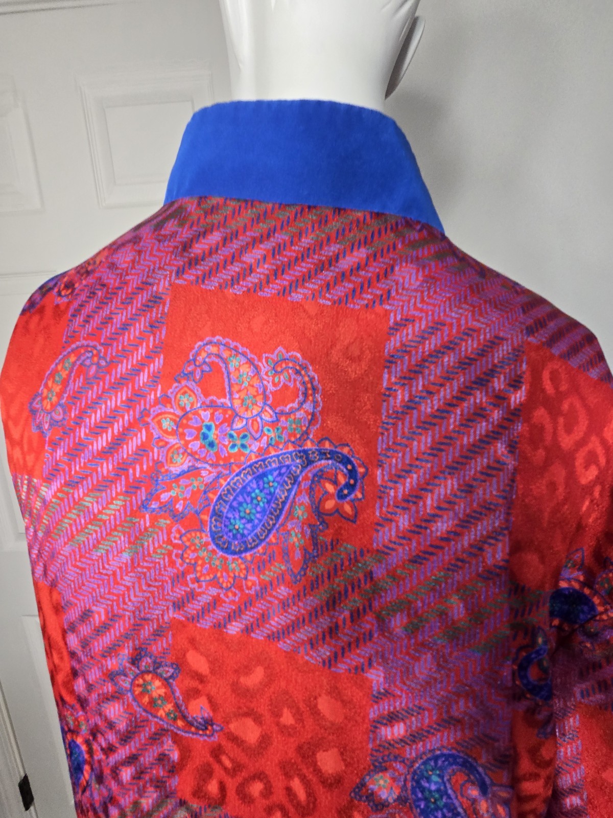 Vintage 80s/90s David Warren DW3 Asian Style Collar Poly Long Sleeve Shift Sz 16
