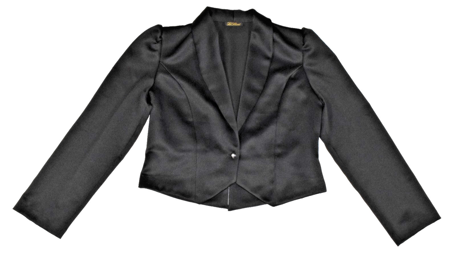 Vintage Blazer Jacket La Bene Size S 80s Black Sheen Single Button Waist Length