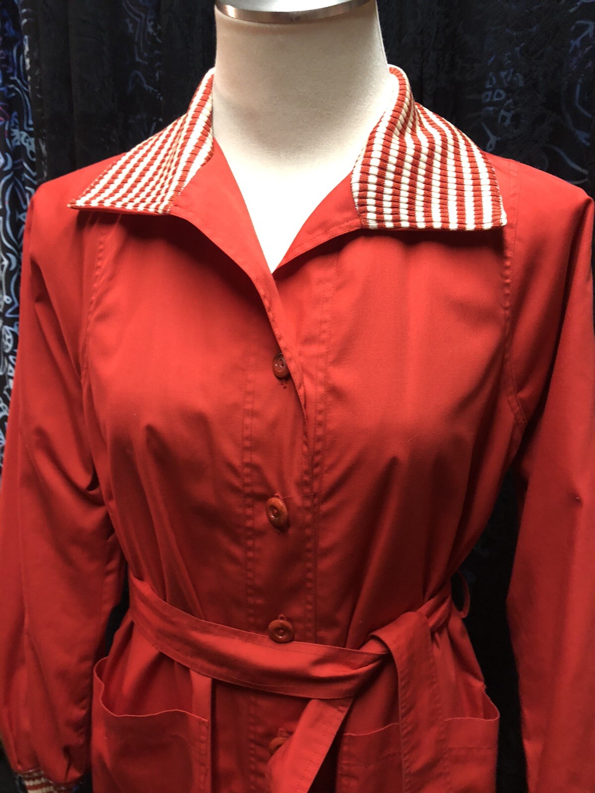 The Clothes Horse vintage Shirt Dress Jacket Size 12 Red Candy Stripe Duster