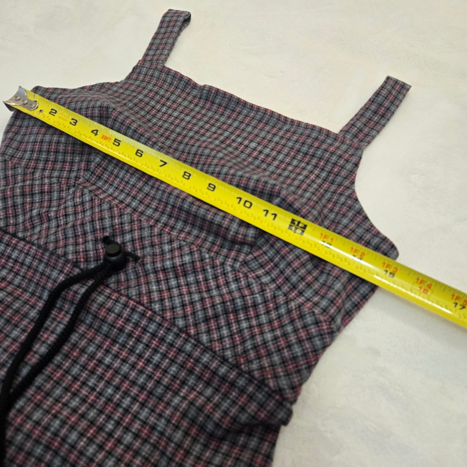 Vintage Rampage Plaid Mini Dress Red Grey Square Neck Toggle Waist 90s Womens 7
