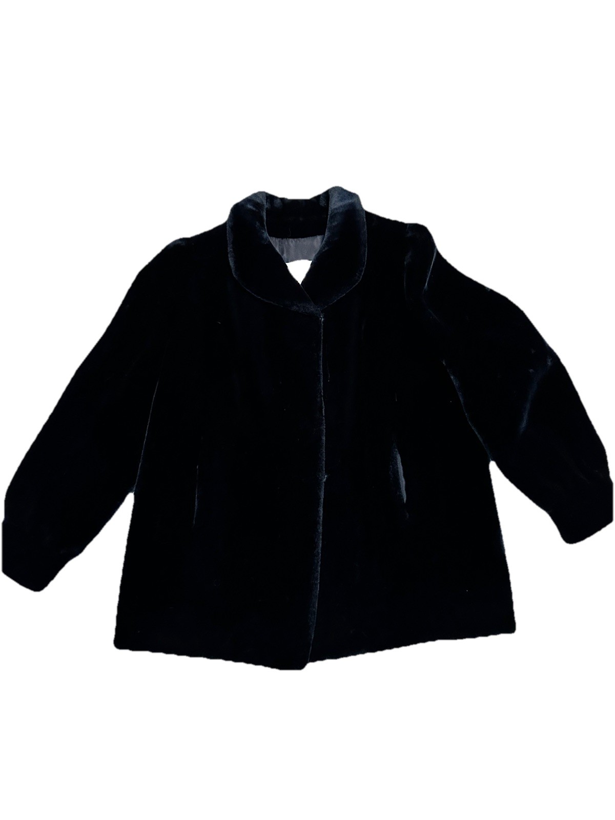 Vintage Black Faux Fur Jacket Albrechts Boralba With Pockets Excellent Condition
