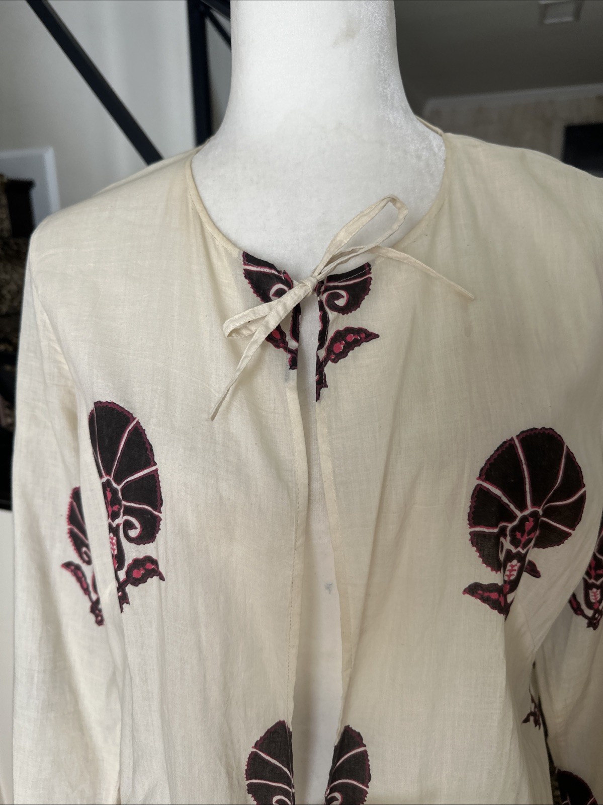 Muriel Brandolini VTG Graphic Print Long Cotton Tied Kaftan For Beach/Lounging S