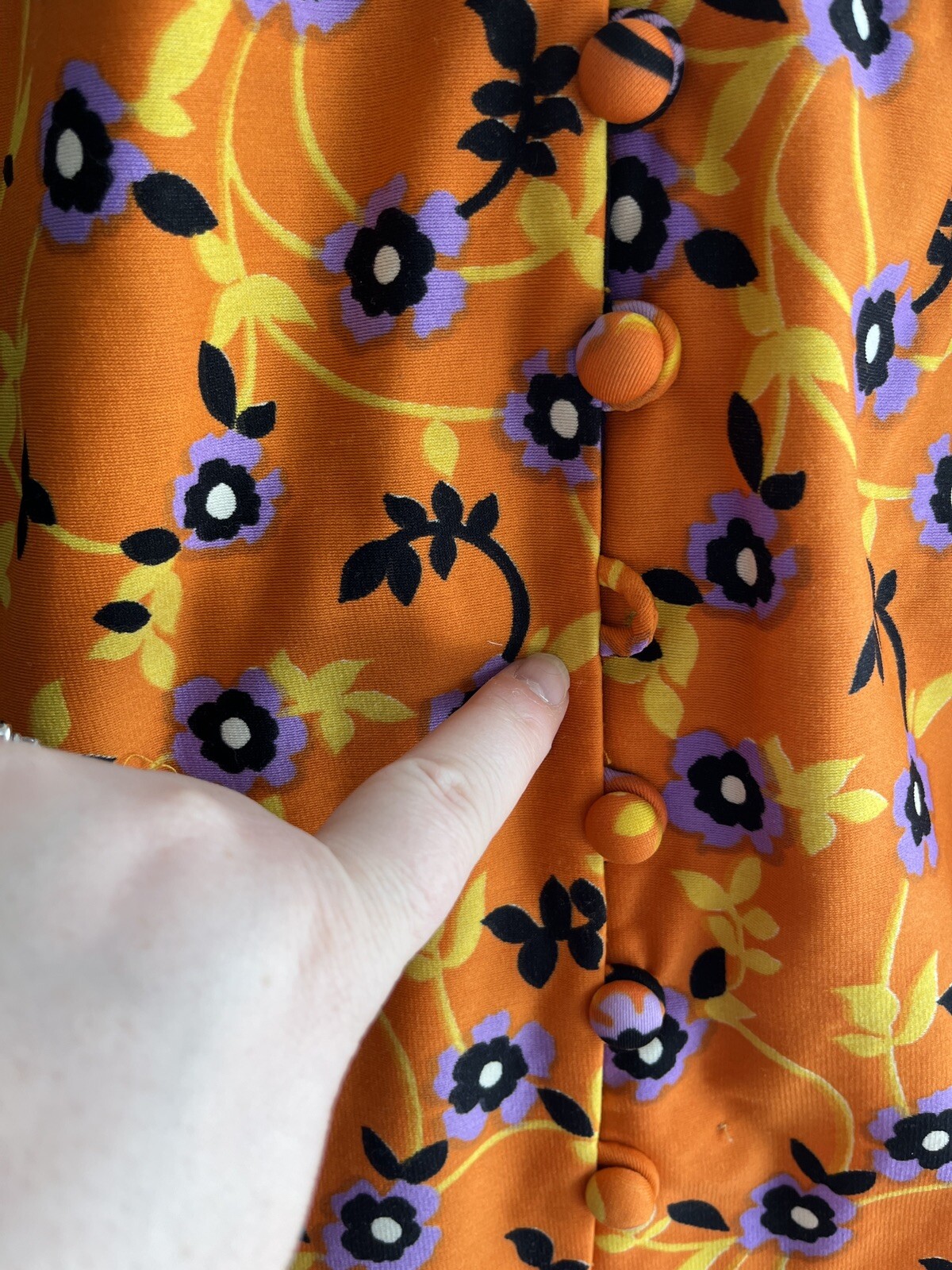 Vintage Roger Milot For Fred Perlberg Retro Dress Orange Purple Black Floral S/M