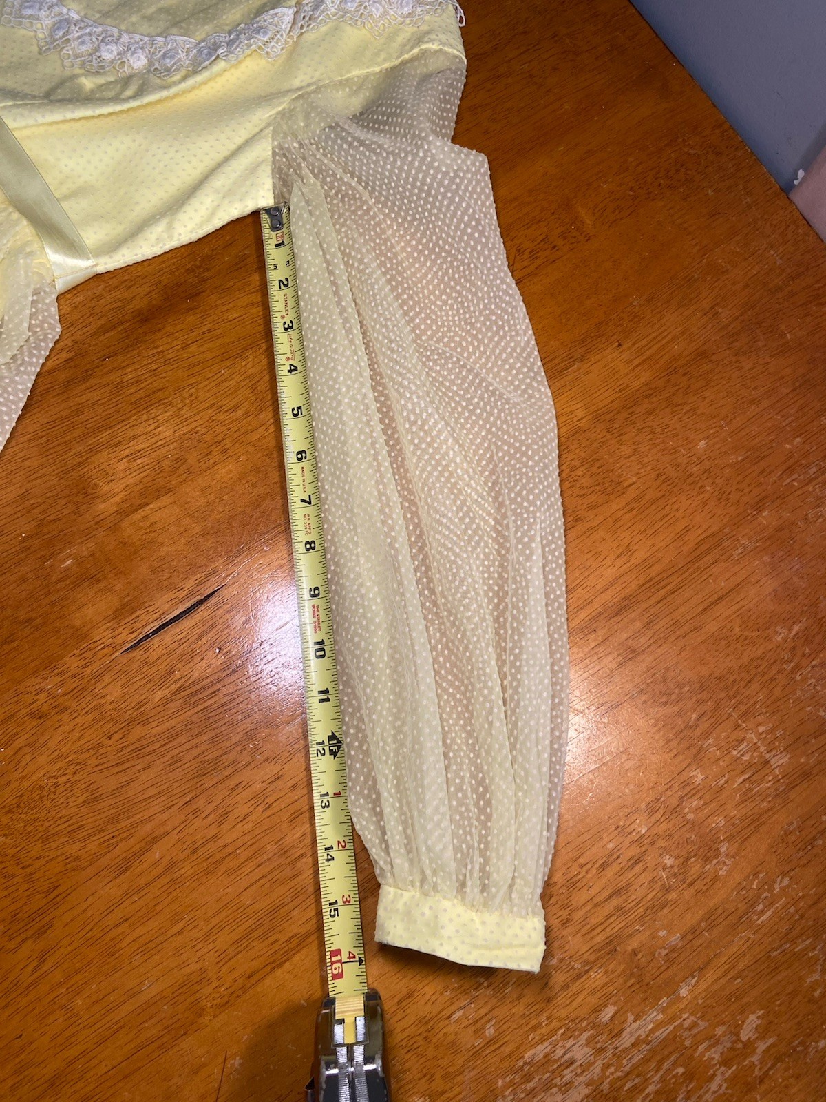 Vtg 70s Yellow Swiss Dot Prairie Dress Victorian Revival Empire Waist Small