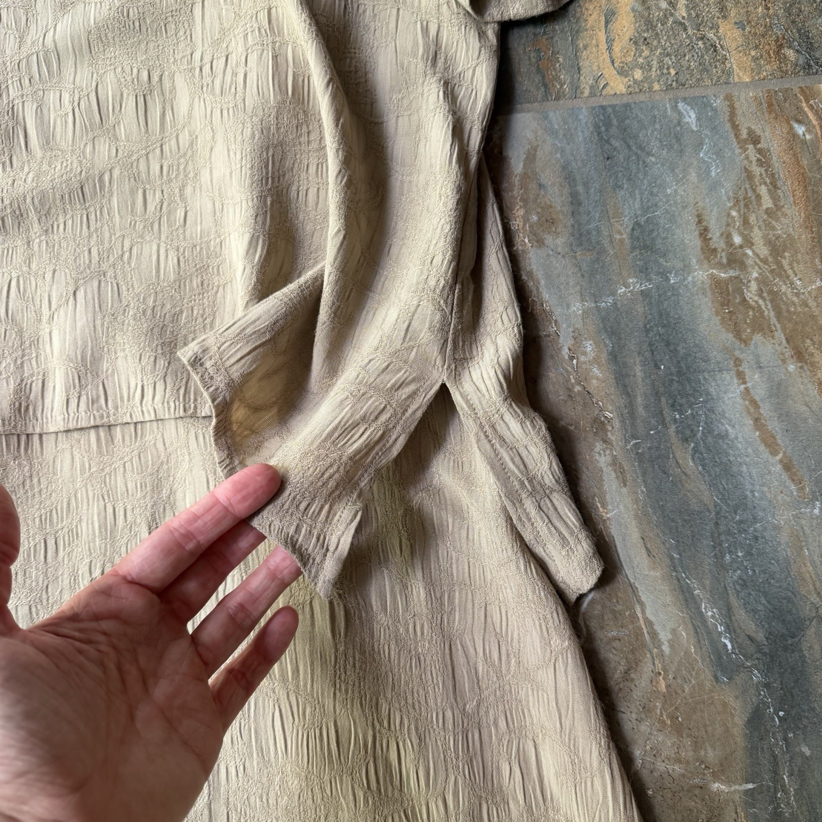 Vintage 90s Molly Malloy Crinkle Texture Dress Shirt Set Beige Neutral Size 12