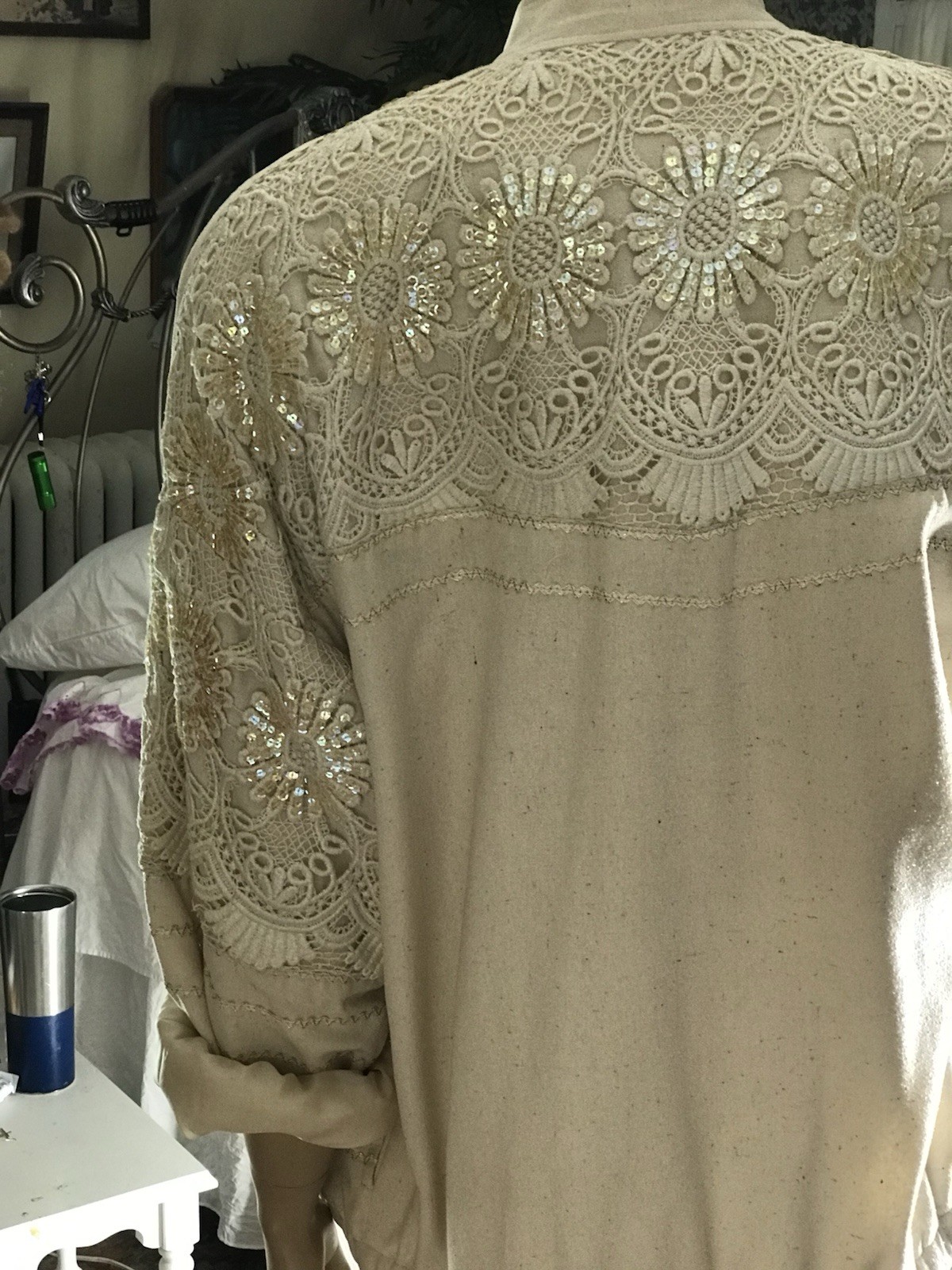 Vintage 80’s Lim’s Zip-Up Sequin & Lace Over 100% Silk Jacket Size Small