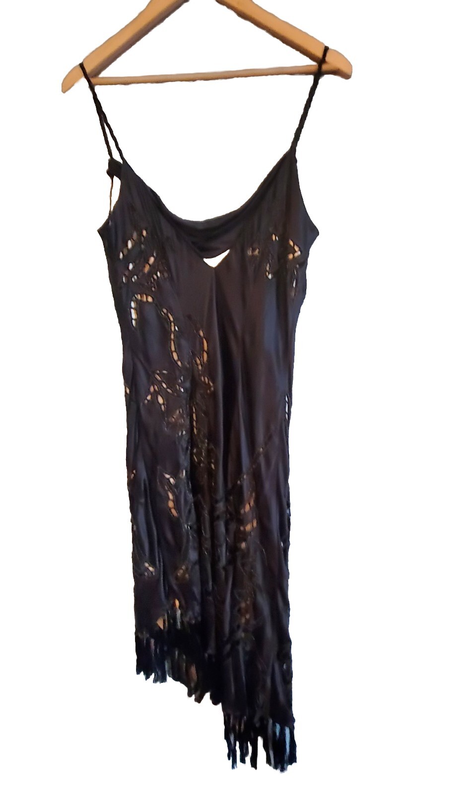 Vtg 90s Cache Fairy Grunge Sz 12 Dress Beaded Sequin Tasseled Spagetti Strap