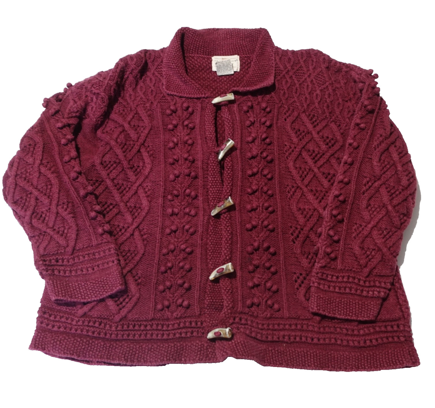 Yarnworks HandKnit Sweater Womens Size XL Red Chucky Cable Knit Cottage Core 90s