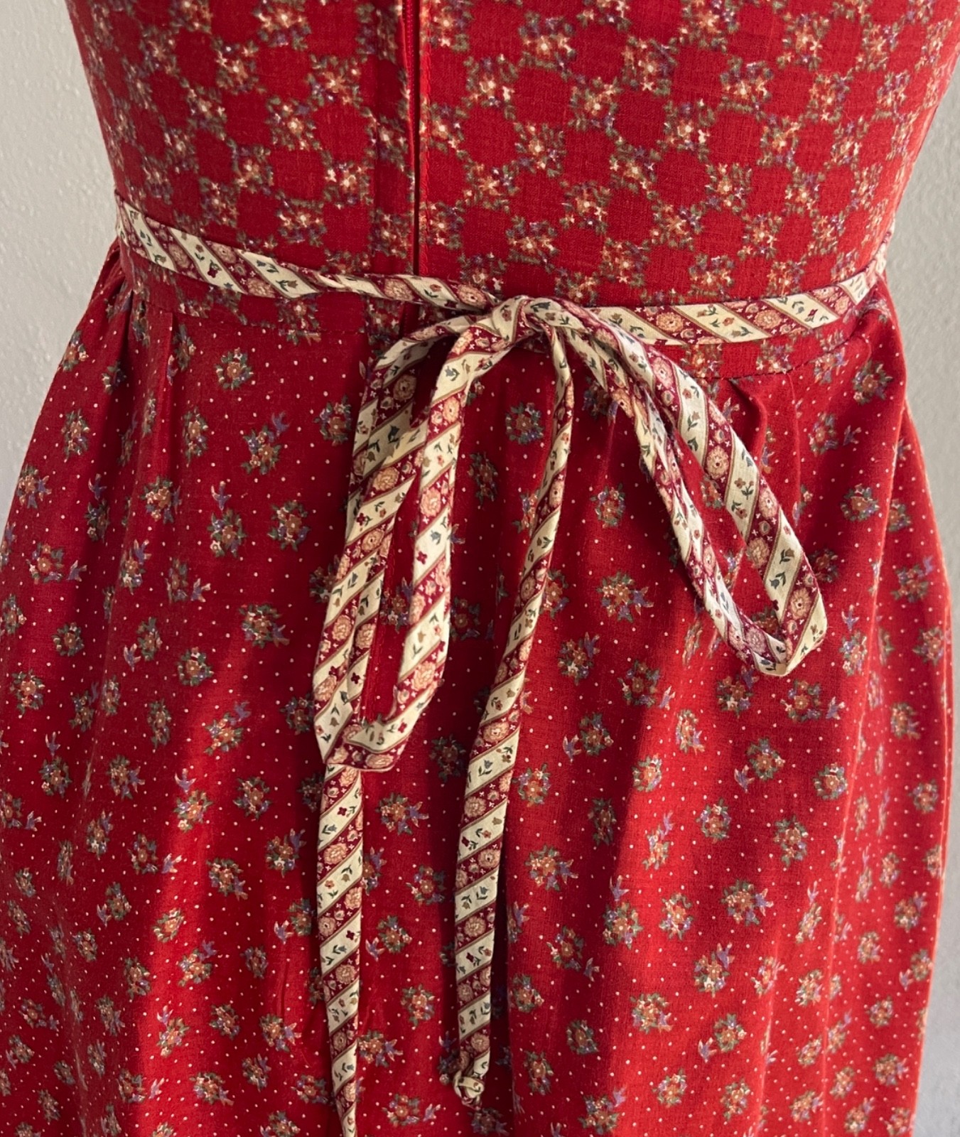Vintage 70s Gunne Sax Red Calico Floral Sundress Velvet Corset Prairie Dress