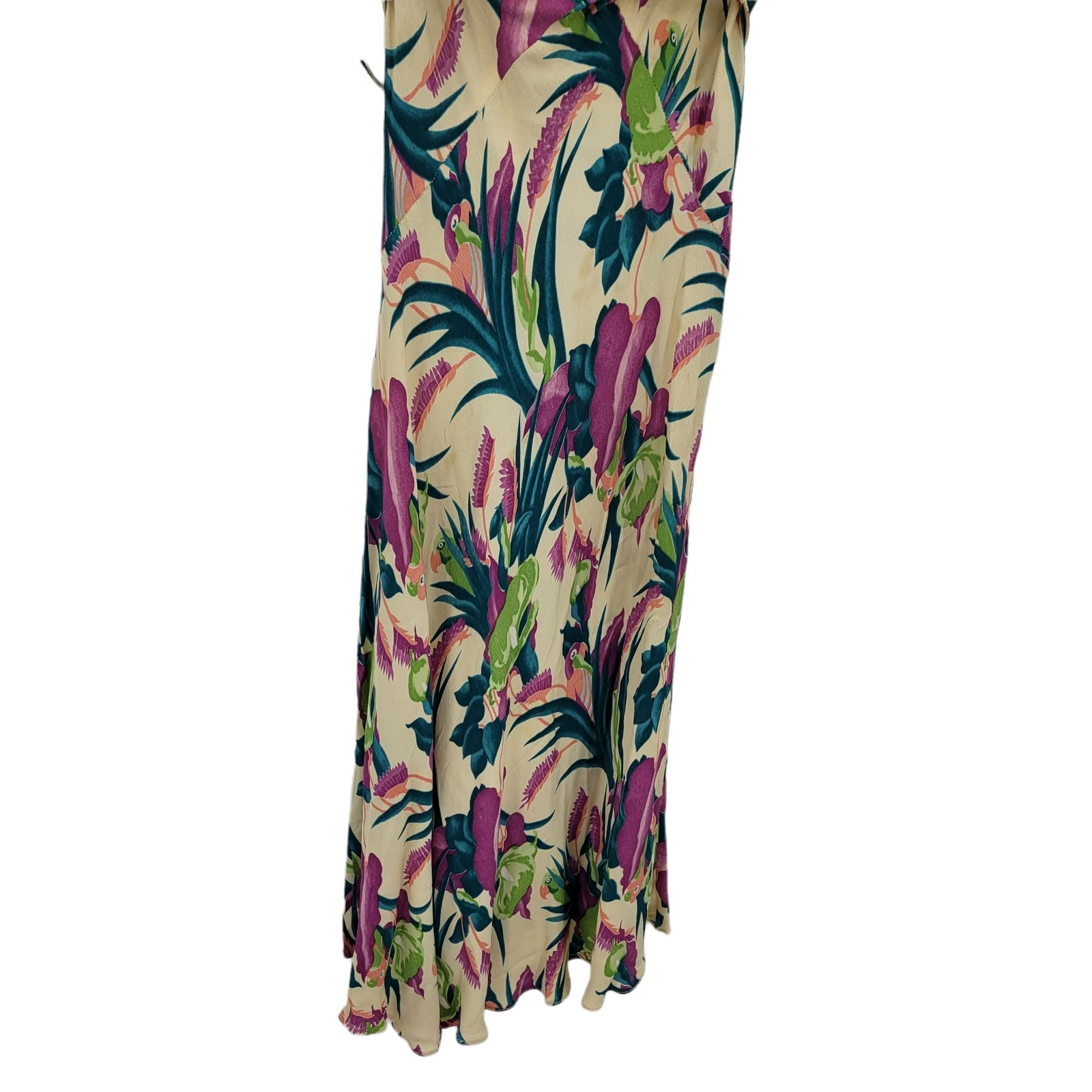 Vintage 70’s Women’s Dress XXS Peter Pan Belted Midi Tropical Love Bird Parrot