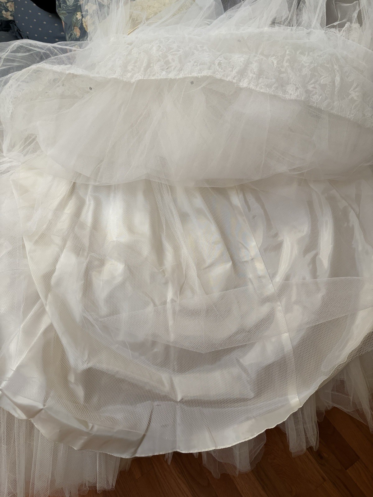 Vtg 1950s Ivory Lace Tulle Bridal Prom Dress Wedding Gown Petticoat Rhinestones
