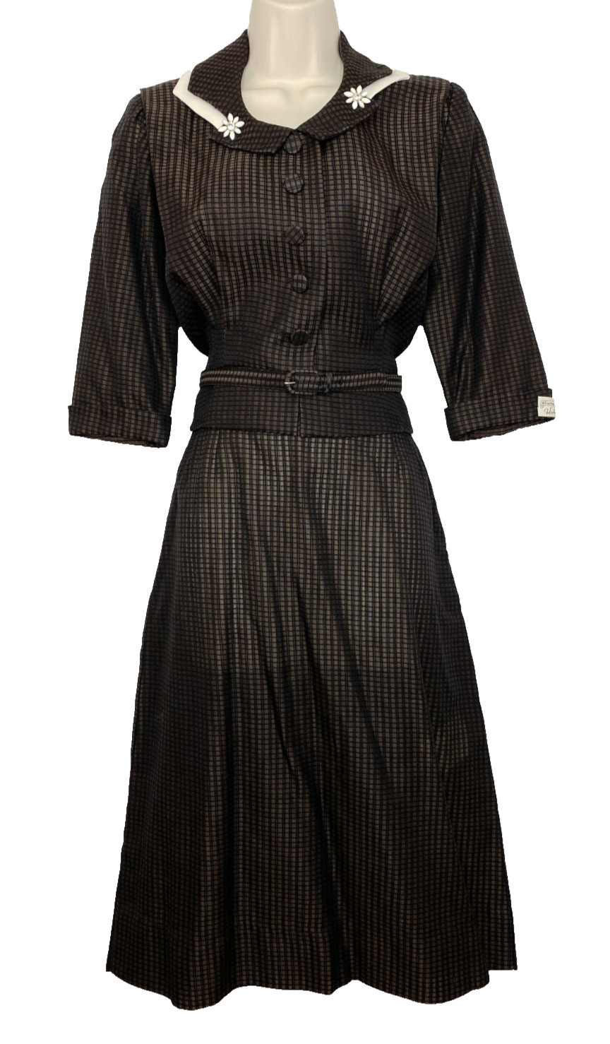 Vintage 1950s black gray suit dress set midi skirt peplum jacket top semi sheer