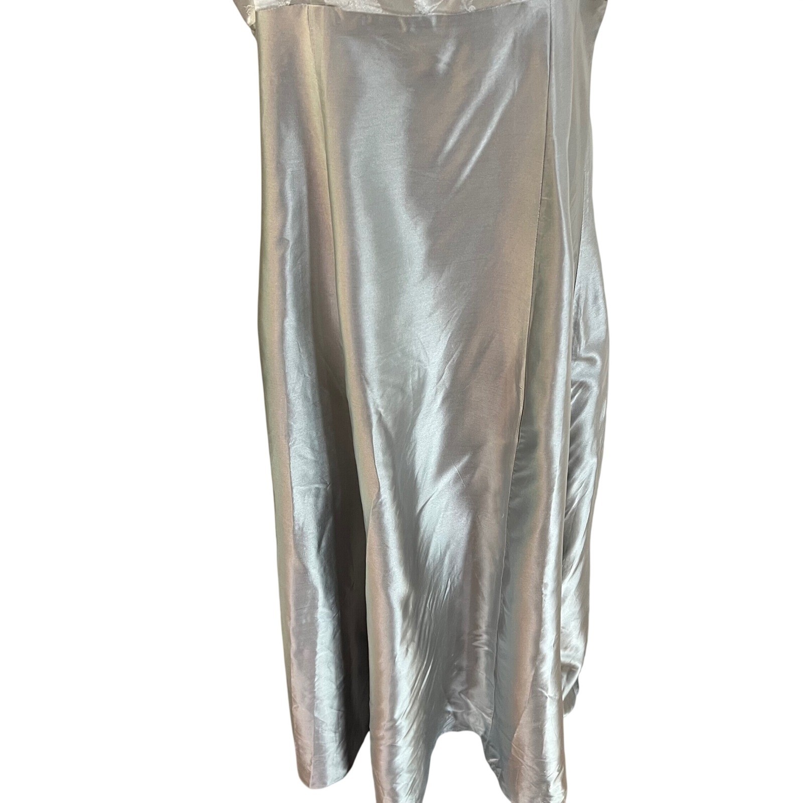 Do You Love Me Silver Acetate Brocade Maxi Slip Dress 90s Prom Gown Vintage 18