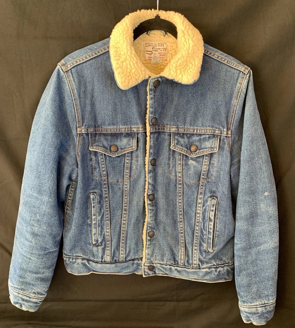 Vintage 1970s Silver Spur Western Wear Faux Sherpa Lined Denim Jacket – M